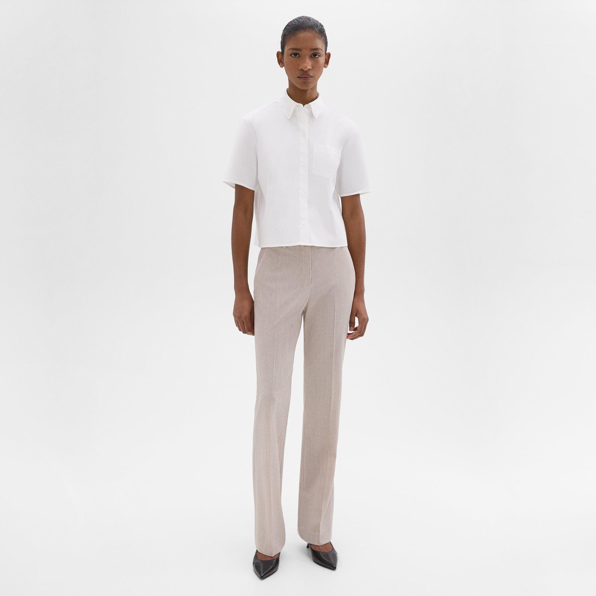 Shop Theory Flared Full-length Pant In Good Wool In Sand Melange