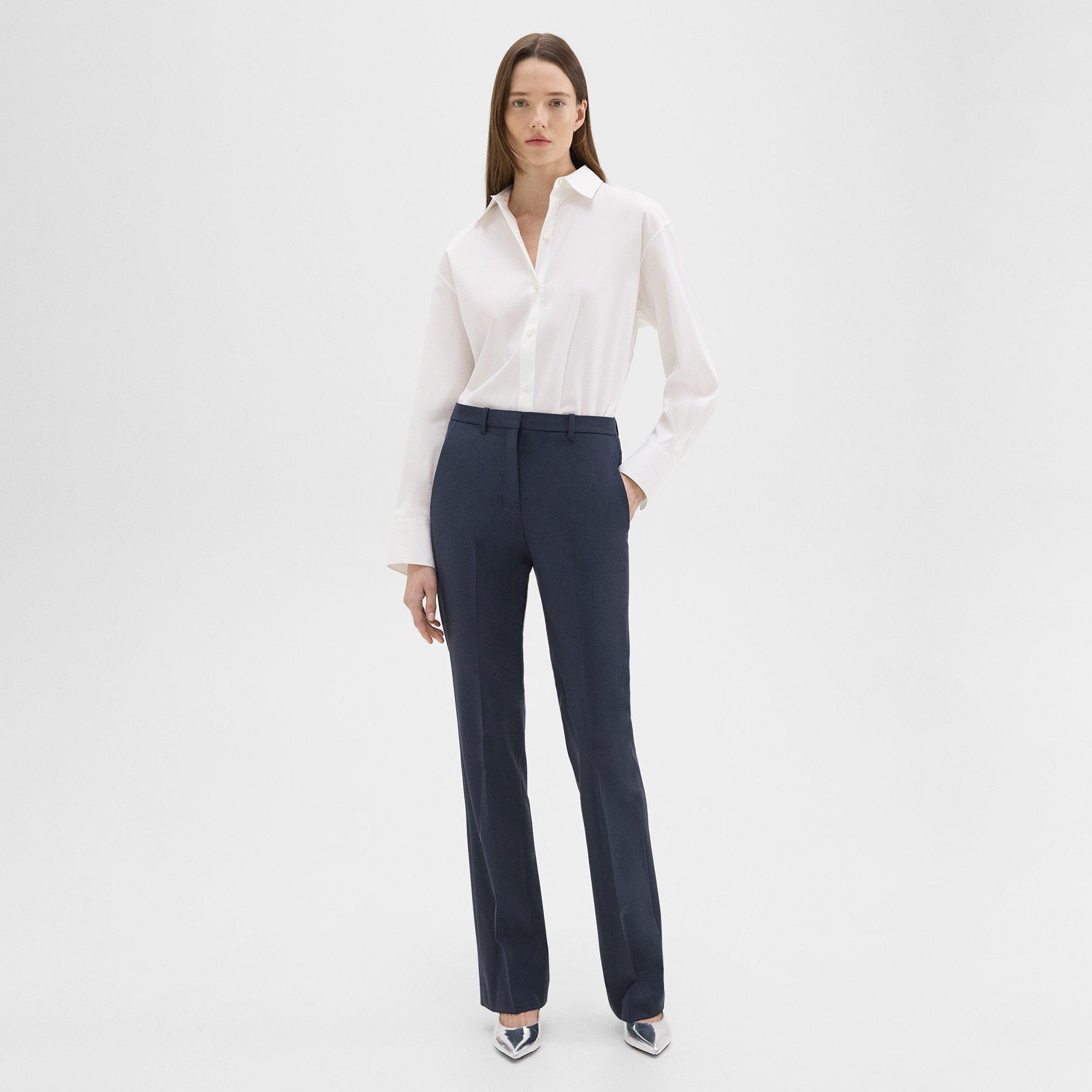 Shop Theory Flared Full-length Pant In Good Wool In Nocturne Navy