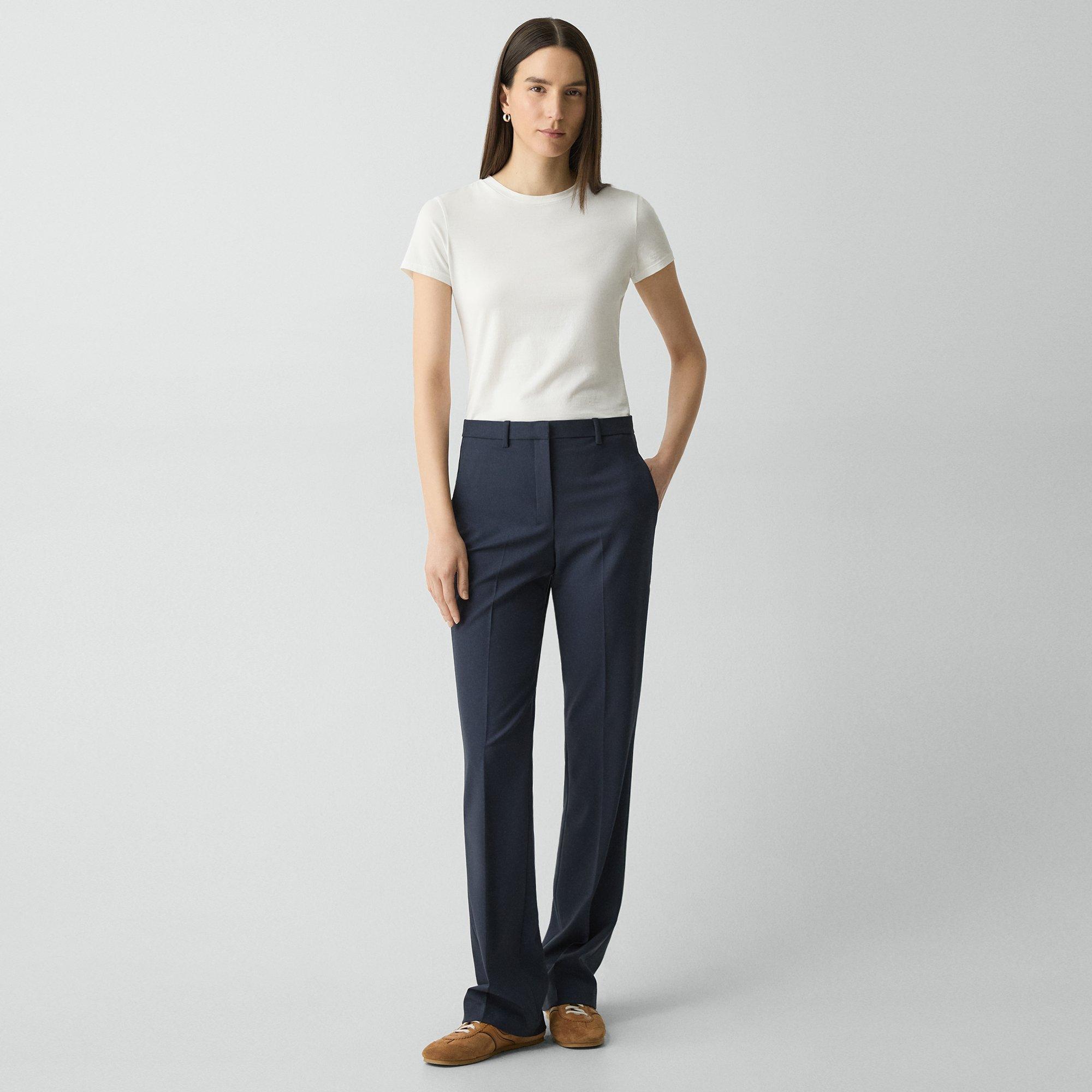 Shop Theory Flared Full-length Pant In Good Wool In Nocturne Navy