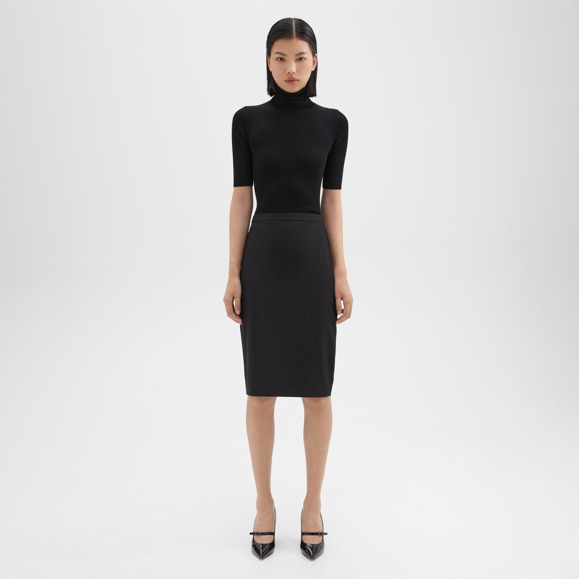 Theory Slim Pencil Skirt In Good Wool In Black