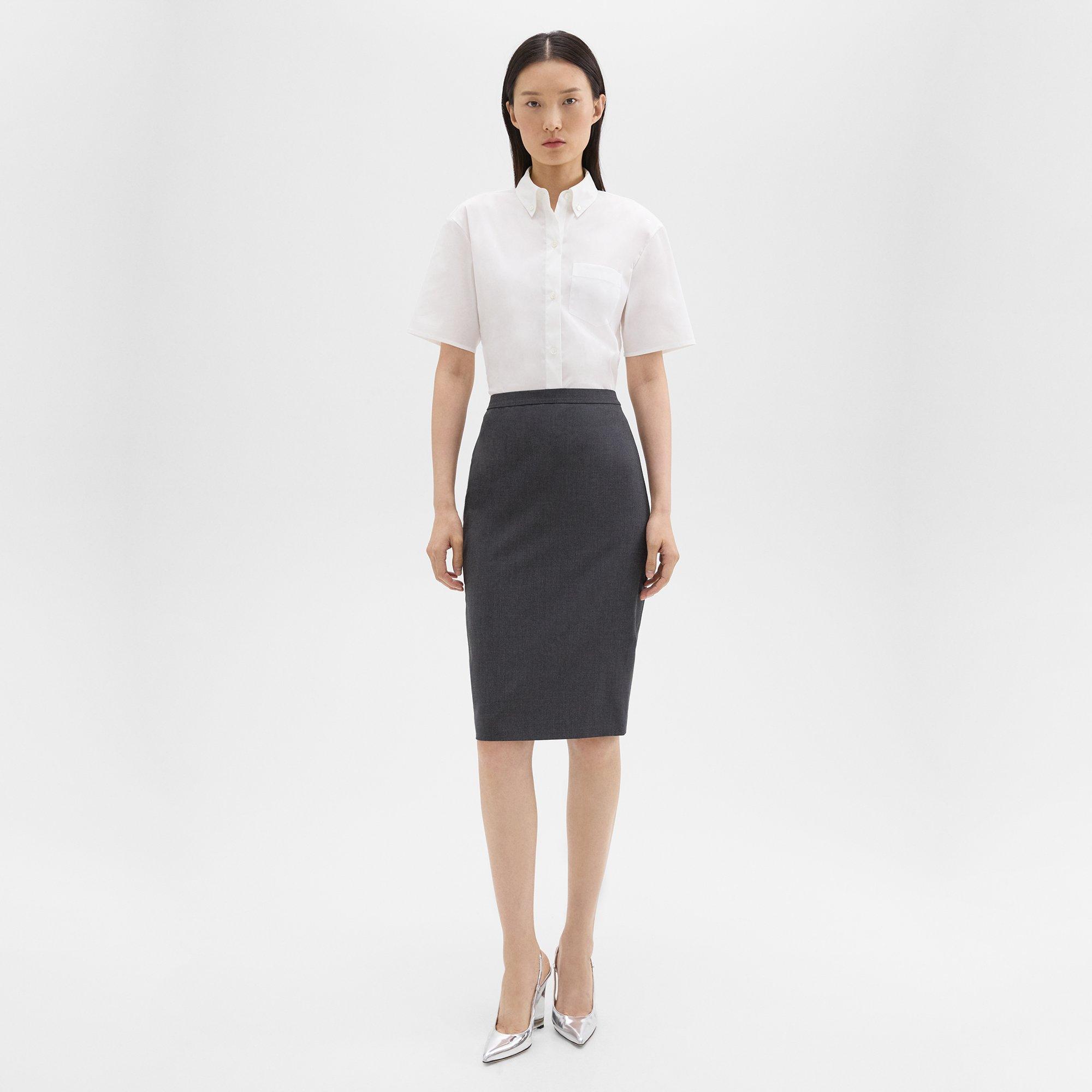 Theory Slim Pencil Skirt In Good Wool In Charcoal Melange