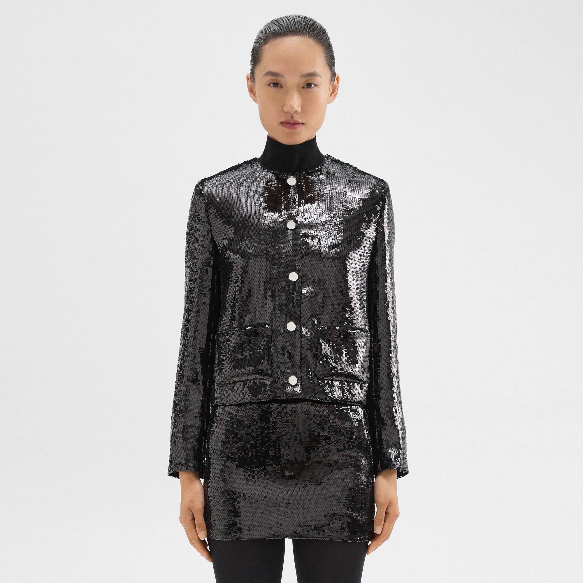 Theory Cropped Jacket In Recycled Sequins In Black
