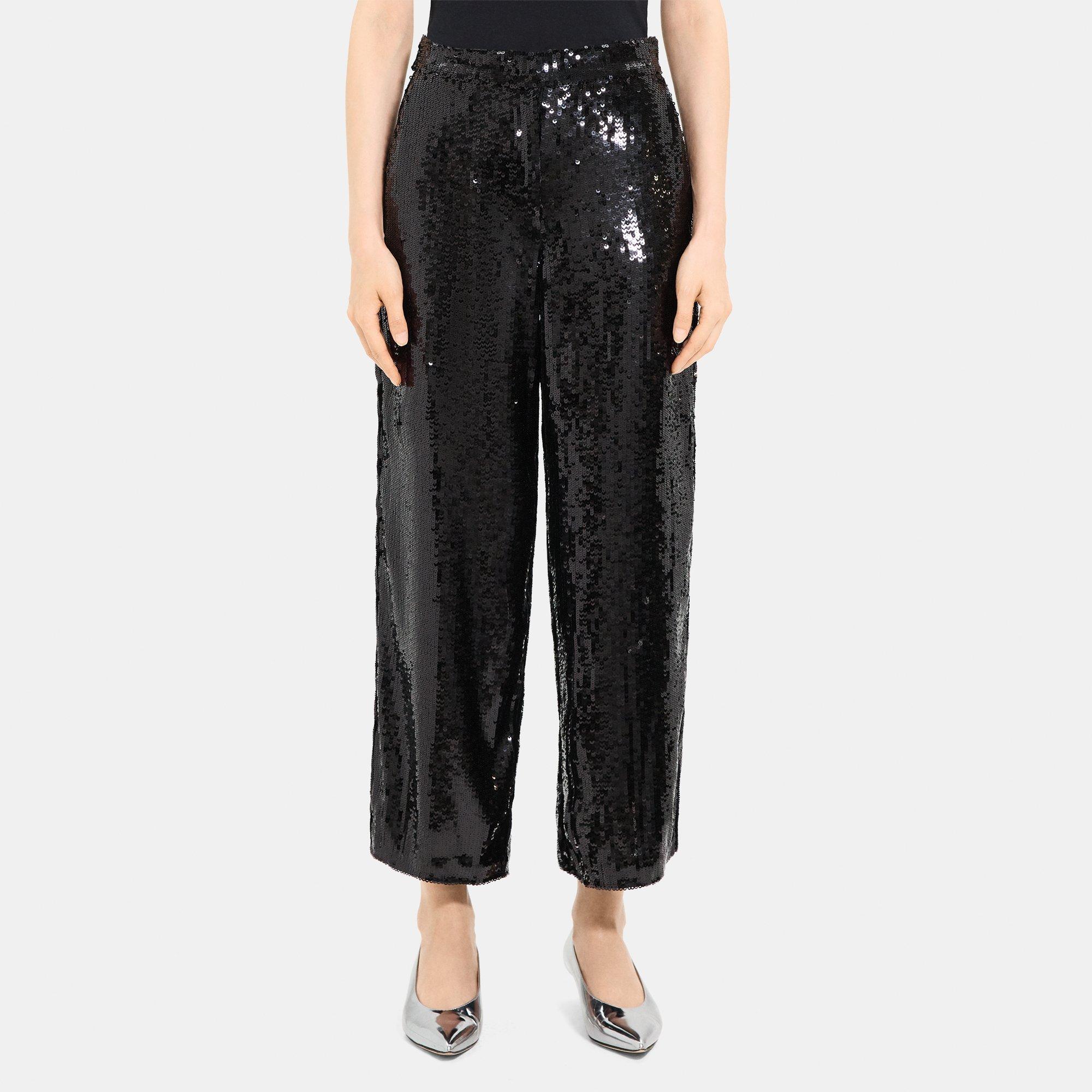 Theory Relaxed Straight Pant In Recycled Sequins In Black