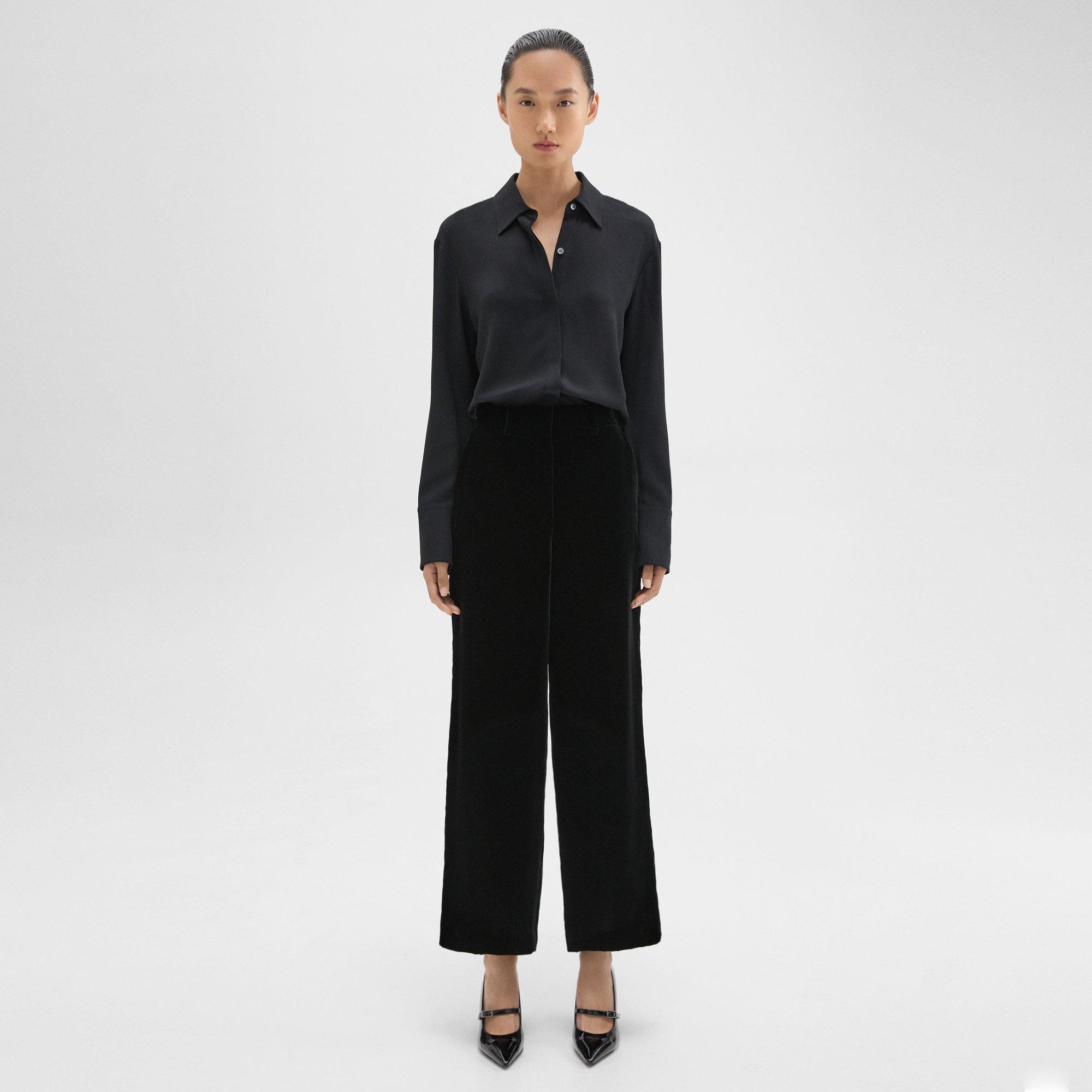 Theory Relaxed Straight Pant In Stretch Velvet In Black