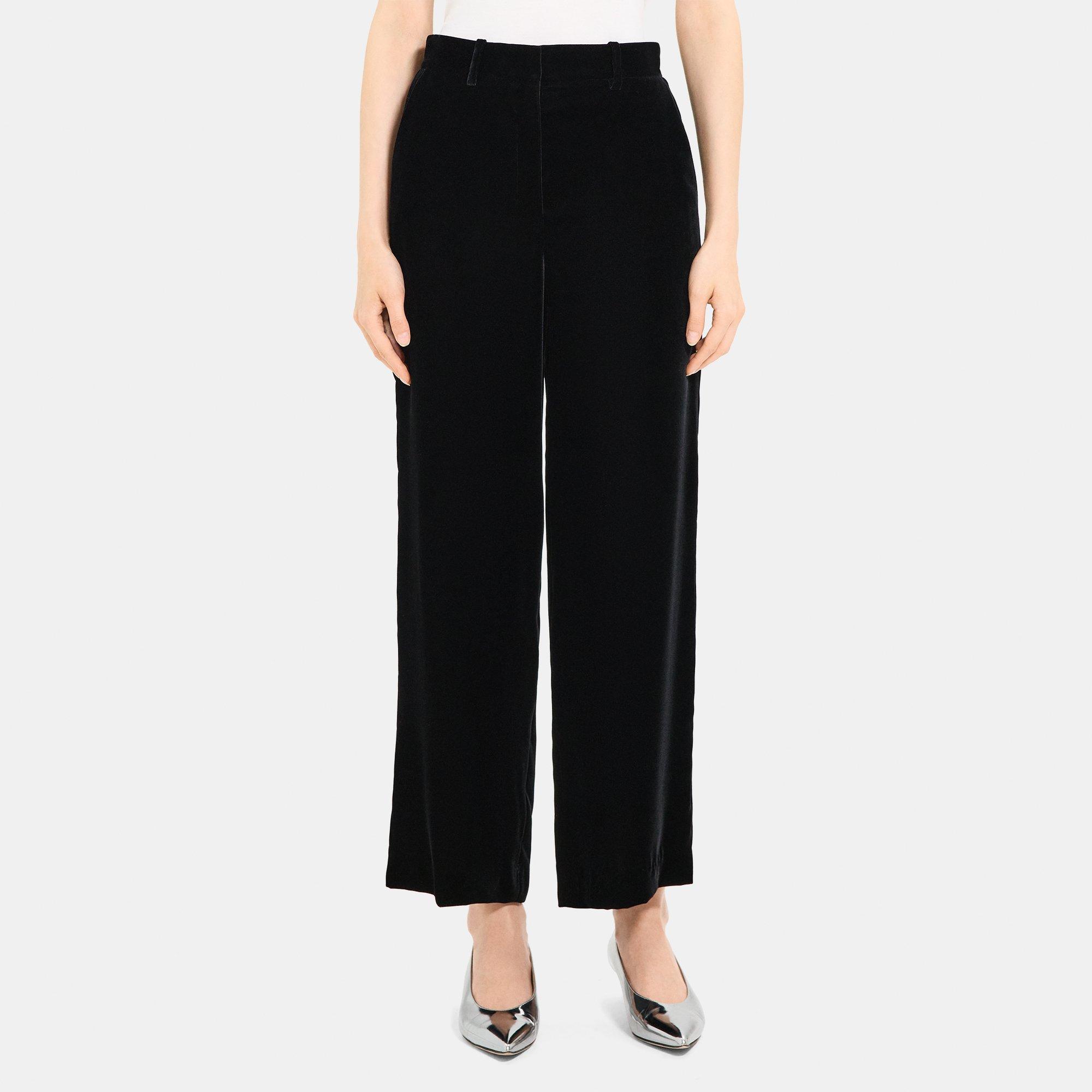 Theory Relaxed Straight Trouser In Stretch Velvet In Black