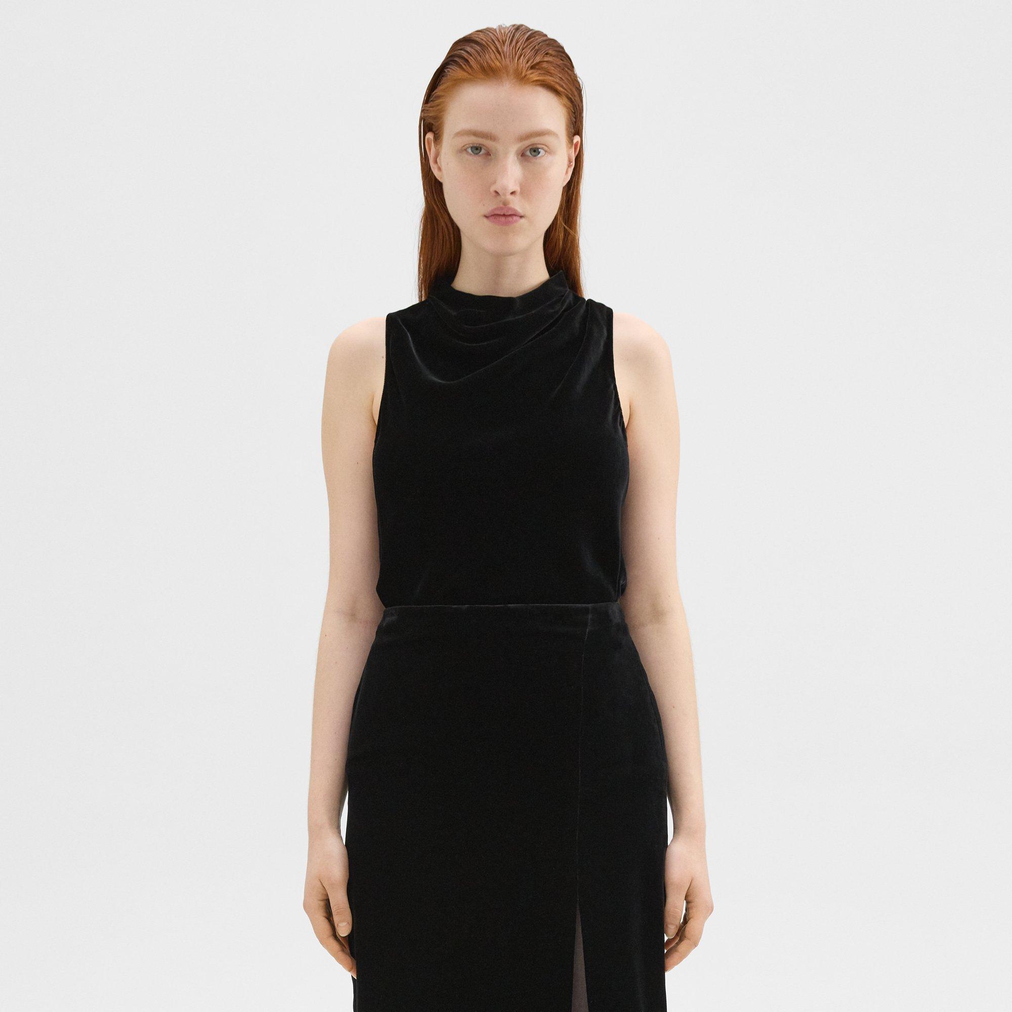 Theory Velvet Sleeveless Cowl Top In Black
