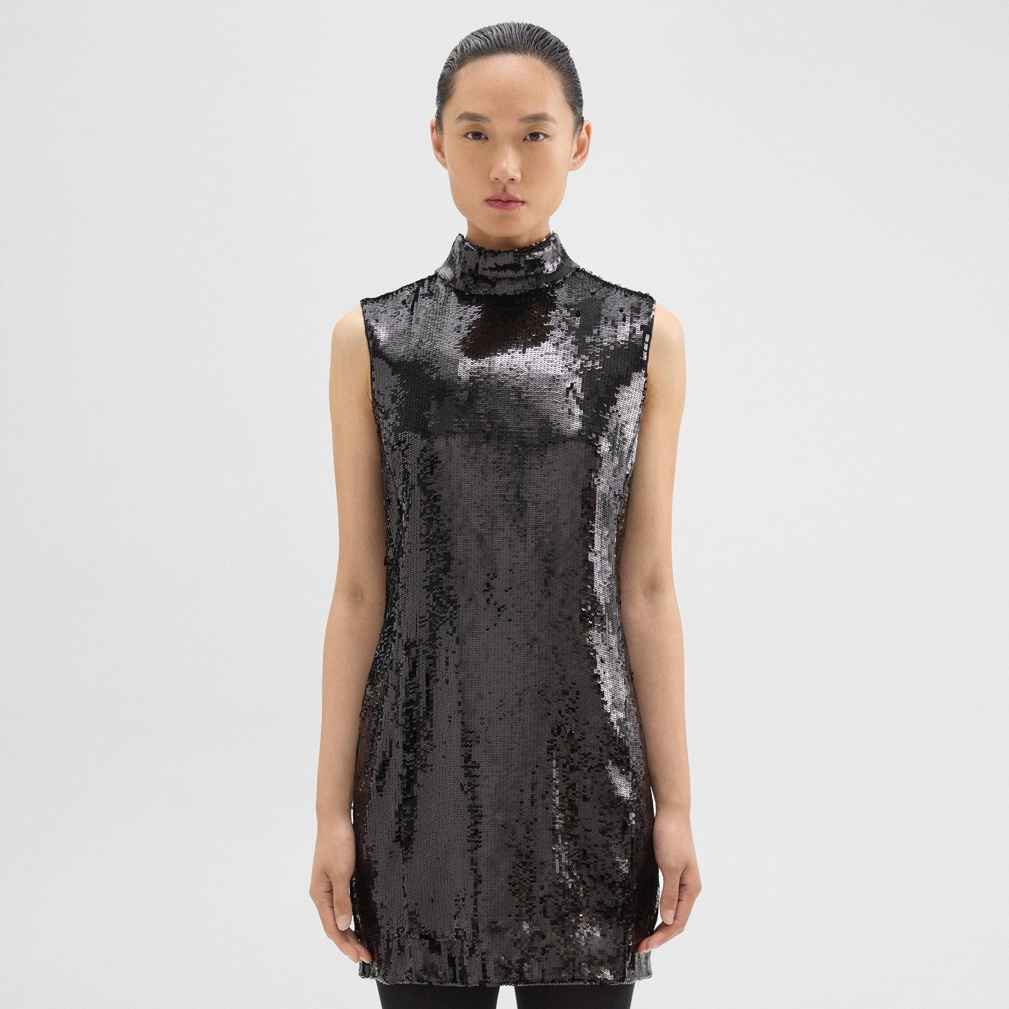 Theory Shift Dress In Recycled Sequins In Black