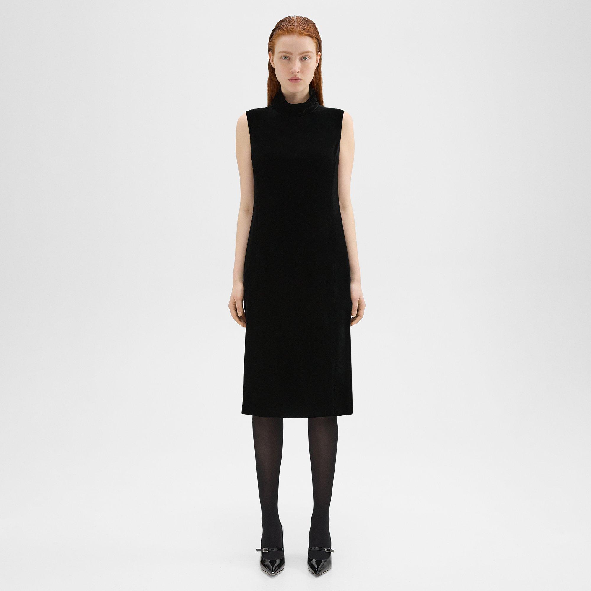 Theory Shift Dress In Stretch Velvet In Black