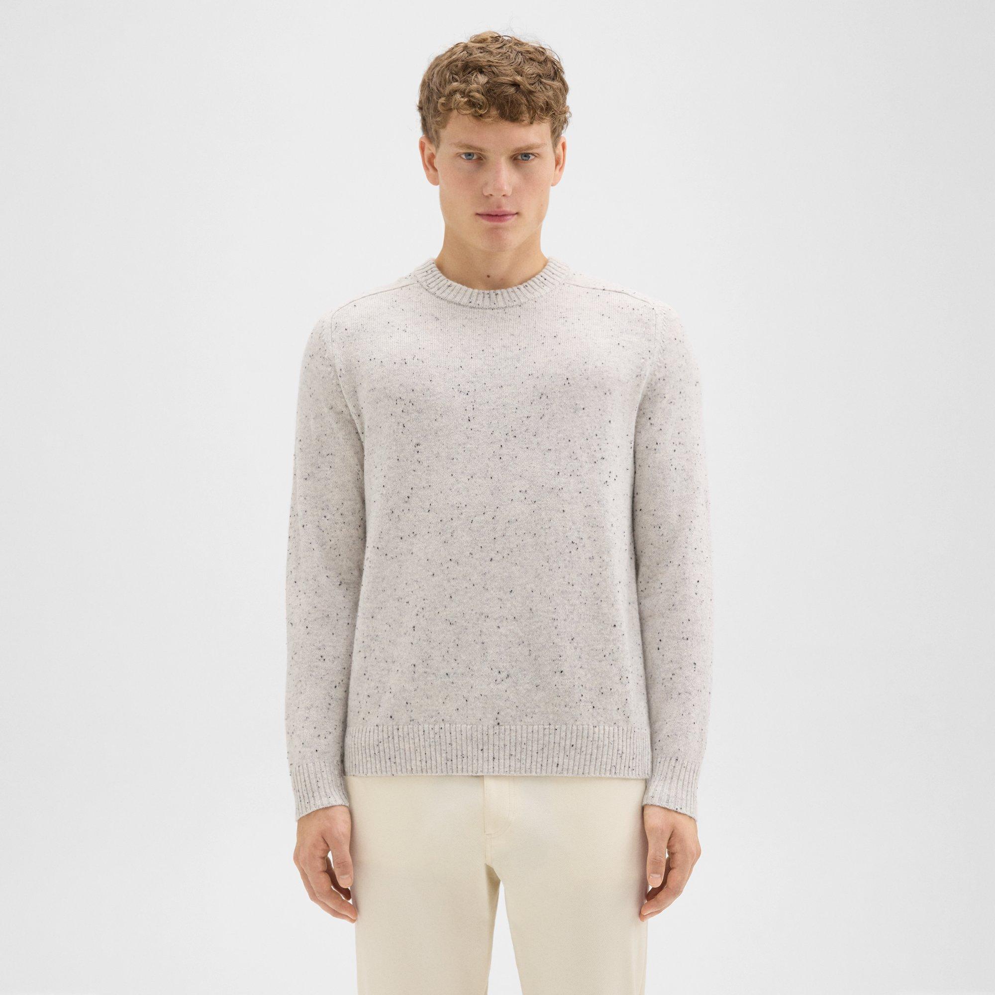 Theory Dinin Crewneck Sweater In Donegal Wool-cashmere In White Multi