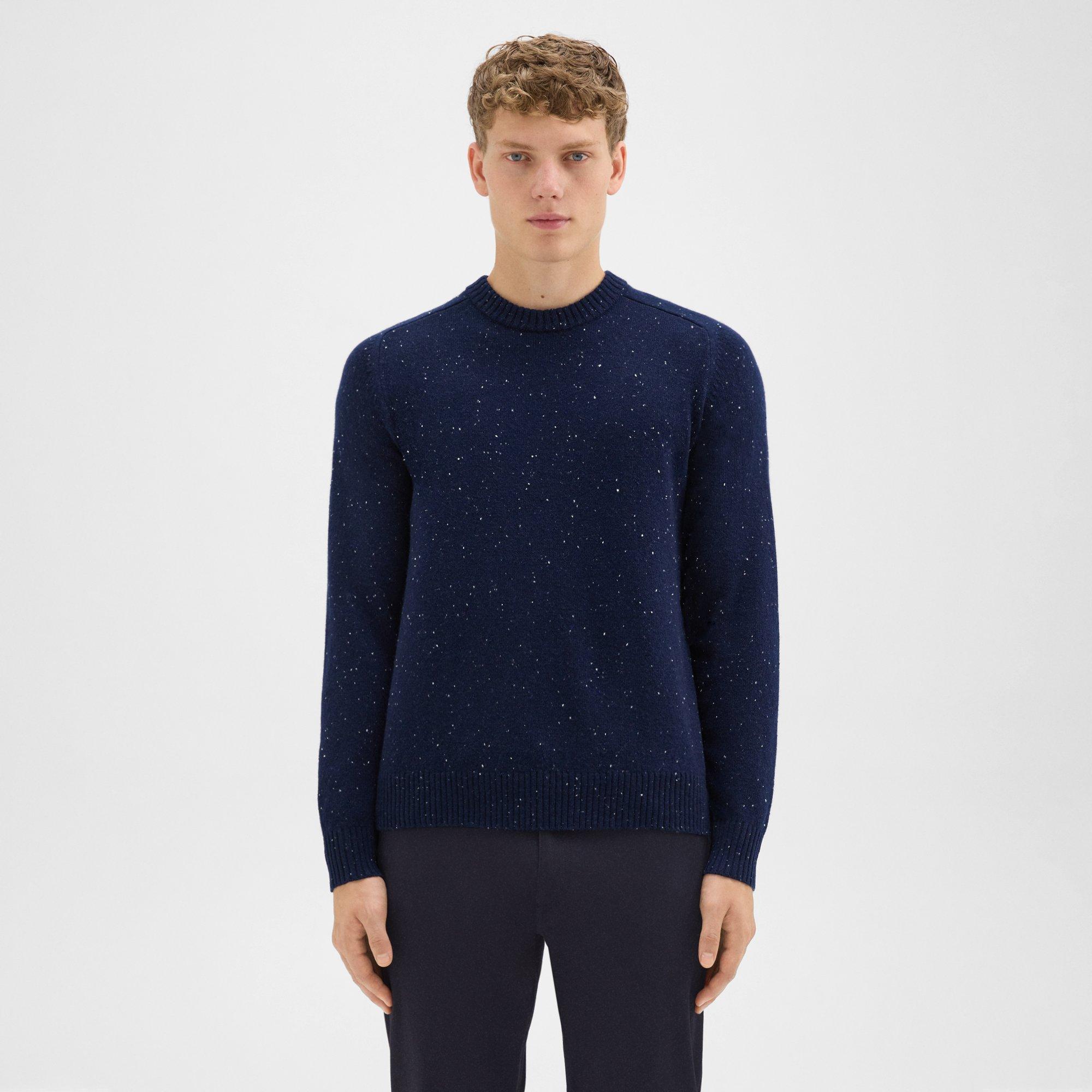 Theory Dinin Crewneck Sweater In Donegal Wool-cashmere In Navy Multi