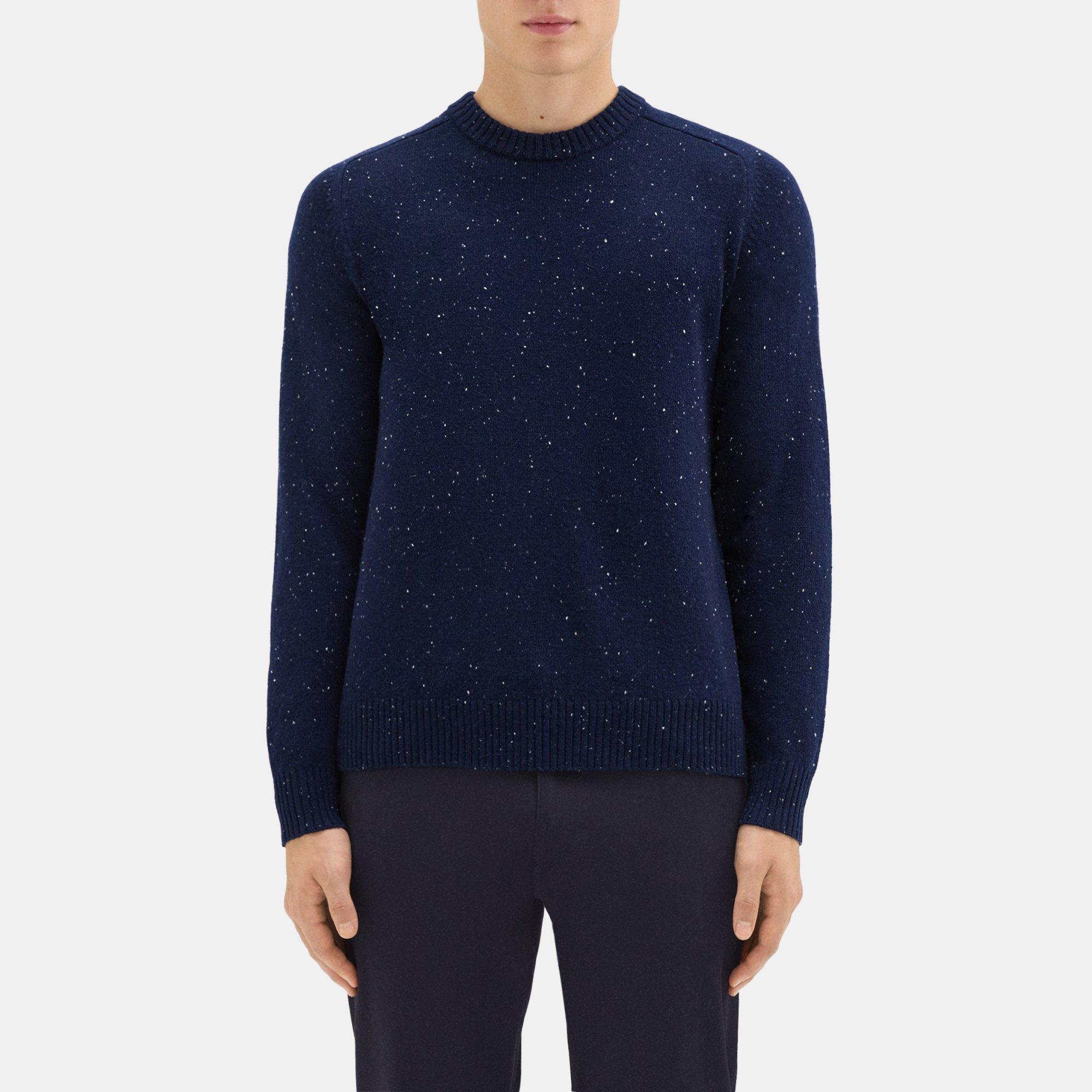 Theory Dinin Crewneck Sweater In Donegal Wool-cashmere In Navy Multi