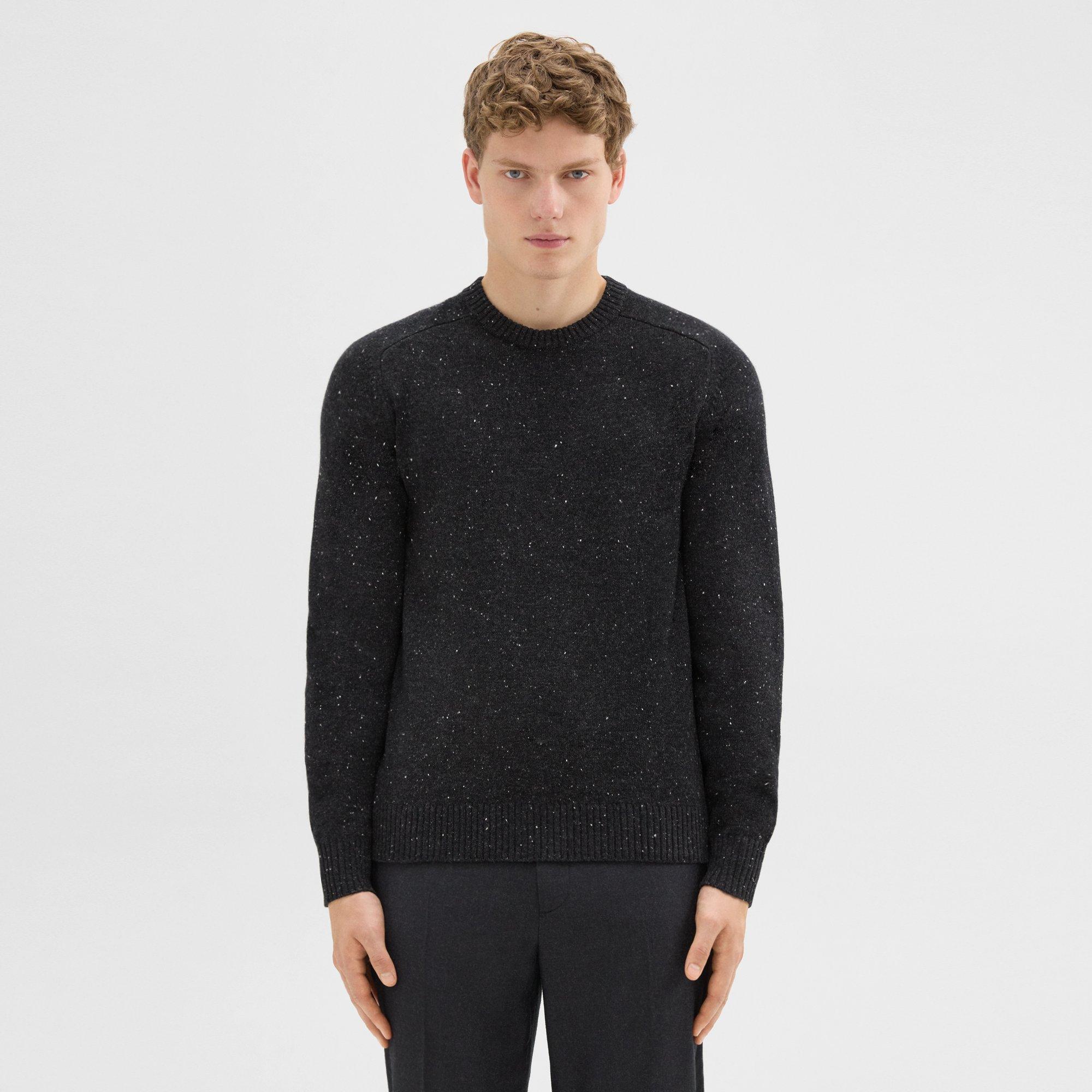 Theory Dinin Long Sleeve Crewneck Flecked Knit Sweater In Navy