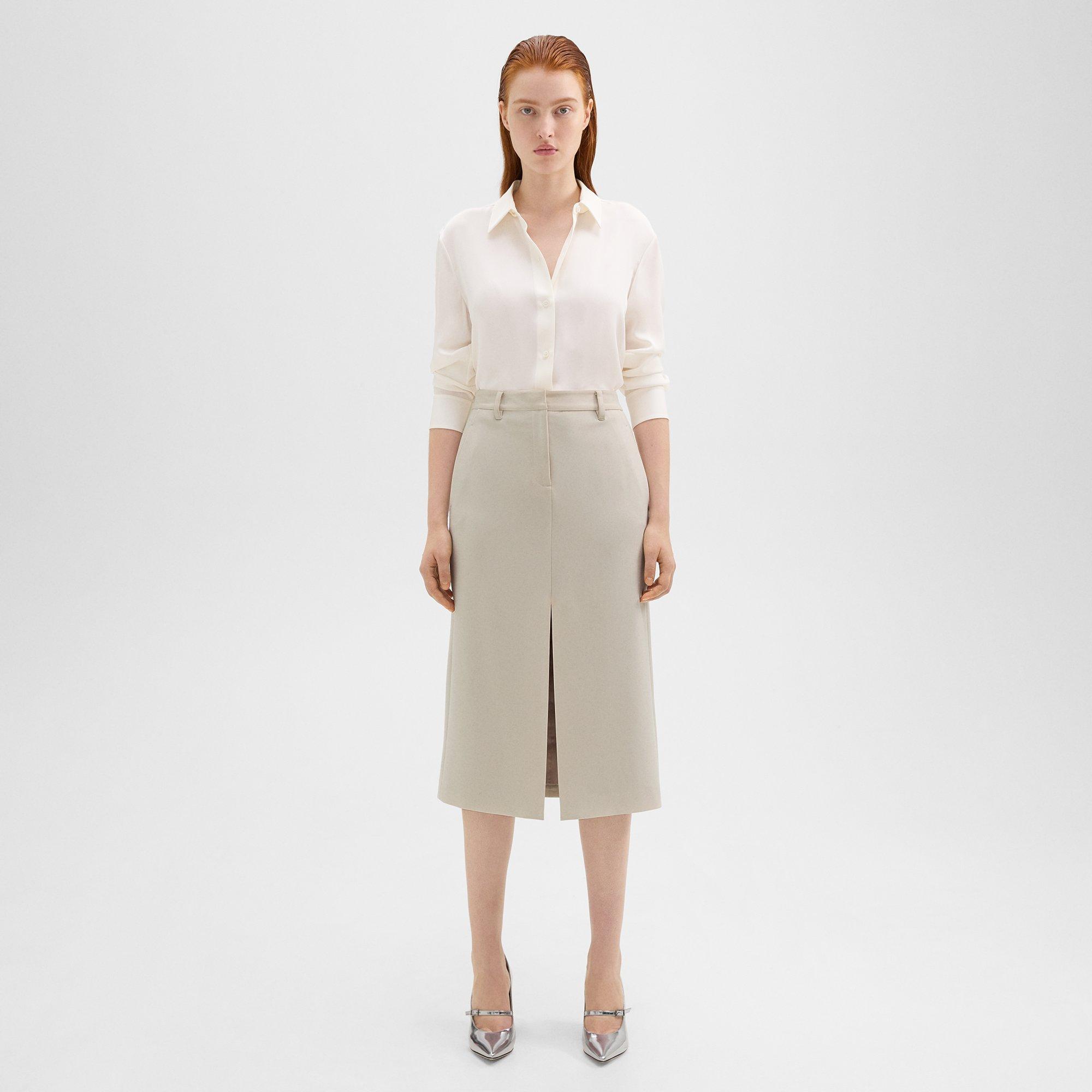Theory Midi Trouser Skirt In Admiral Crepe In Pumice