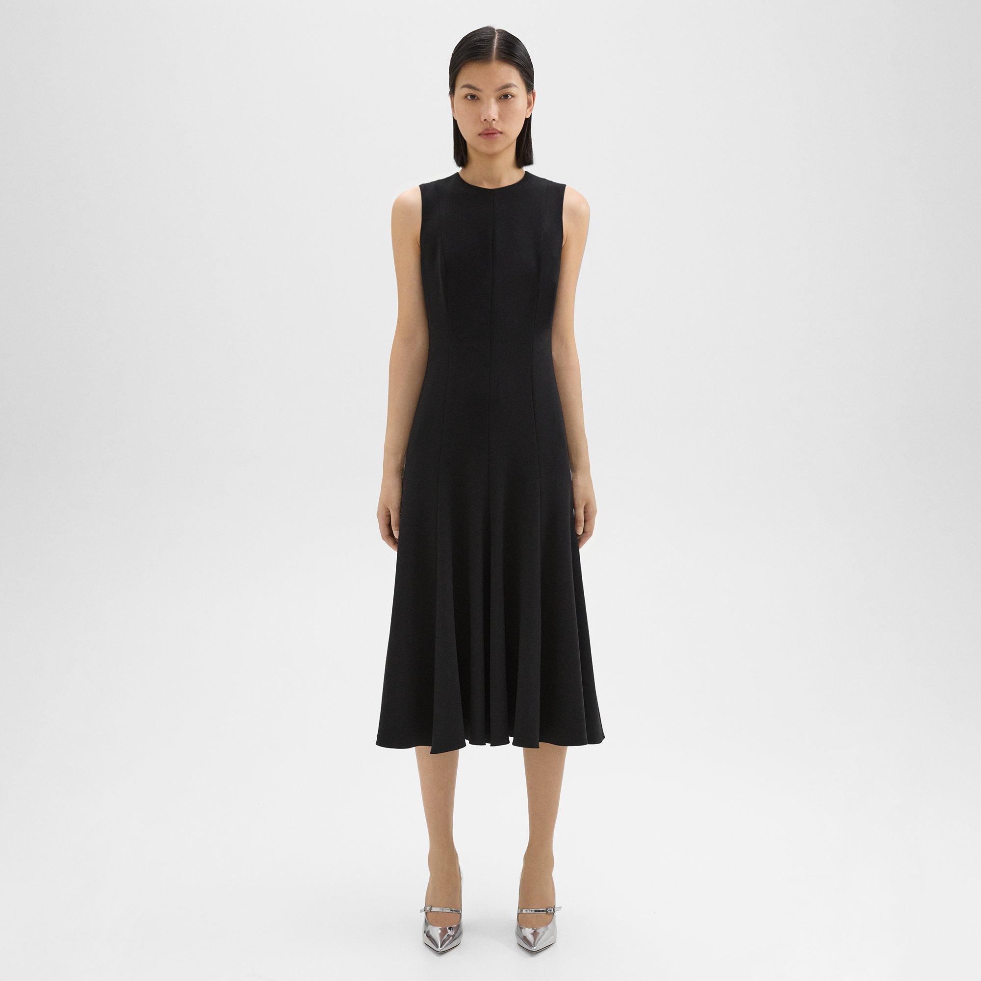 THEORY SLEEVELESS FIT-AND-FLARE DRESS IN ADMIRAL CREPE
