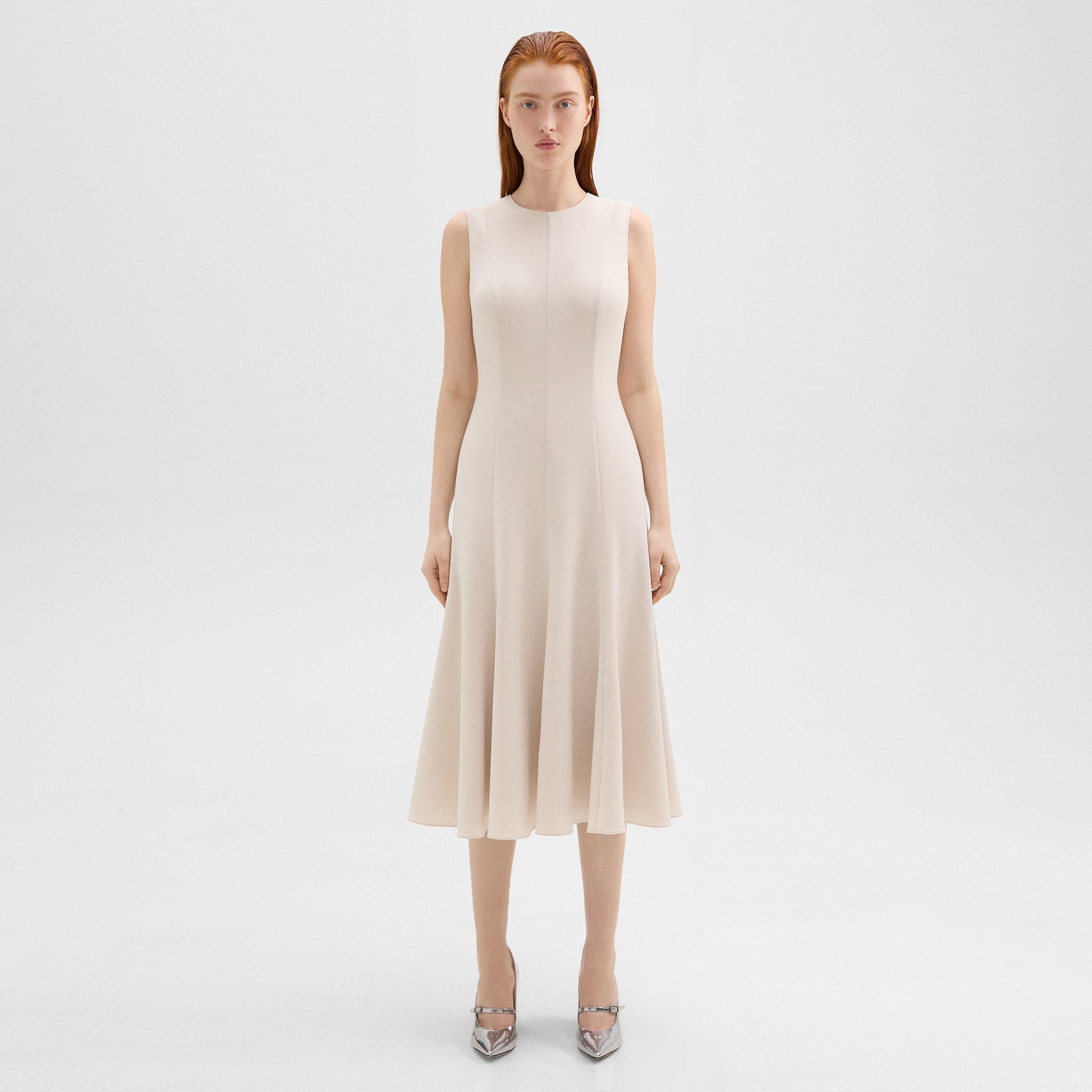 THEORY SLEEVELESS FIT-AND-FLARE DRESS IN ADMIRAL CREPE