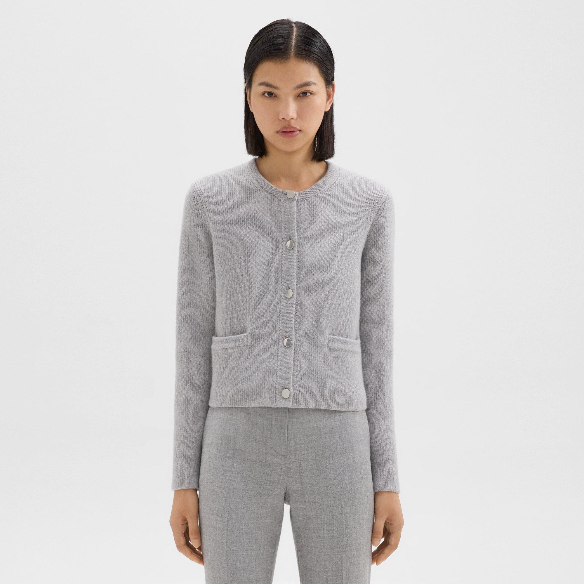 Theory Cropped Knit Jacket In Felted Wool-cashmere In Light