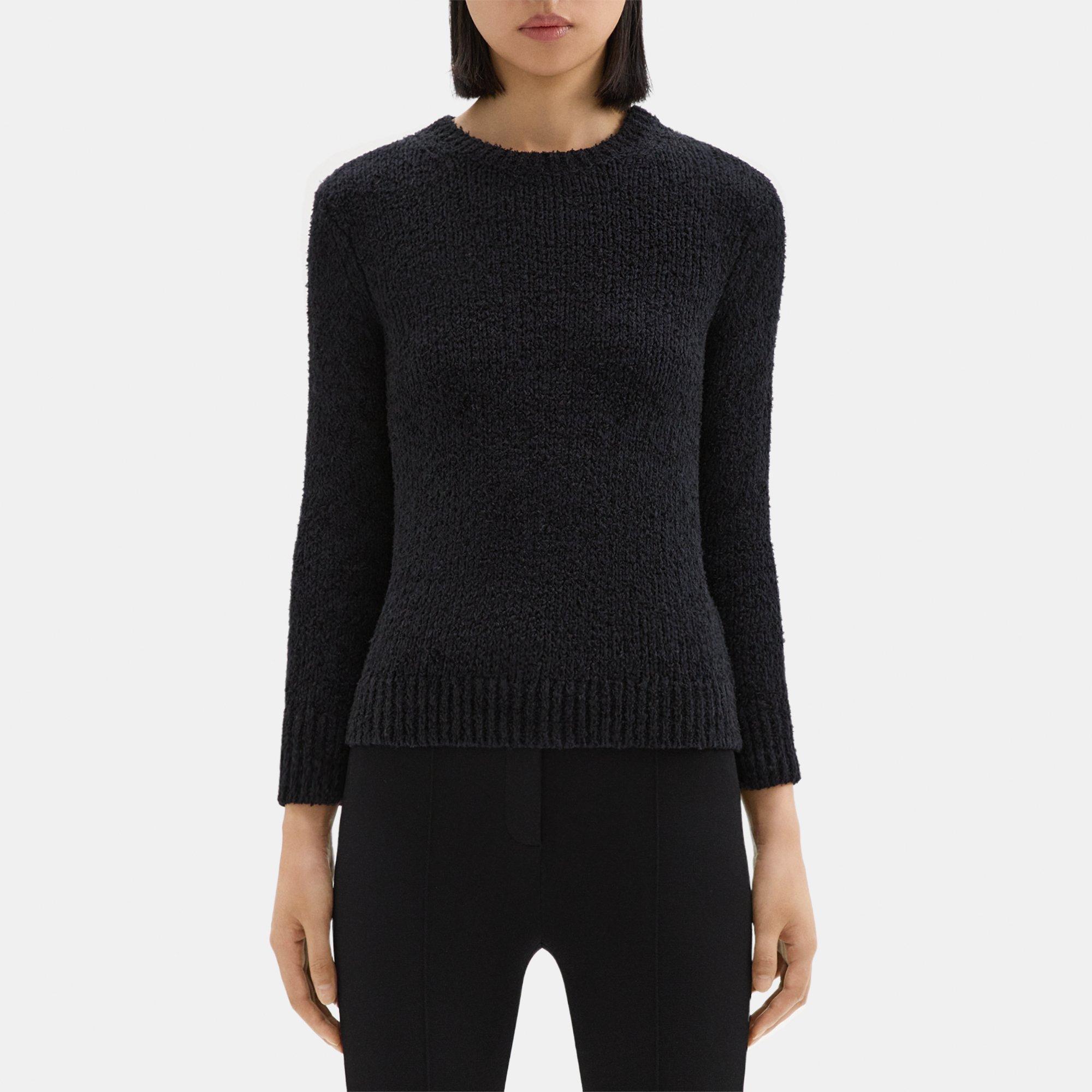 Theory Shrunken Crewneck Sweater In Feather Cotton-blend In Black