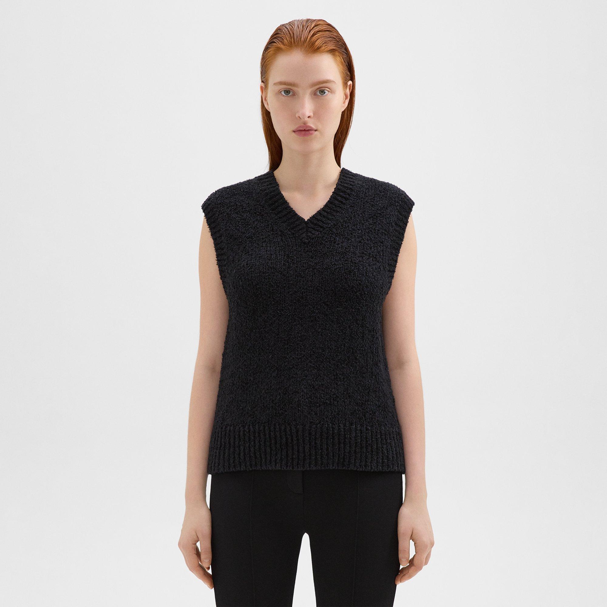 Theory Oversized Sweater Vest In Feather Cotton-blend In Black