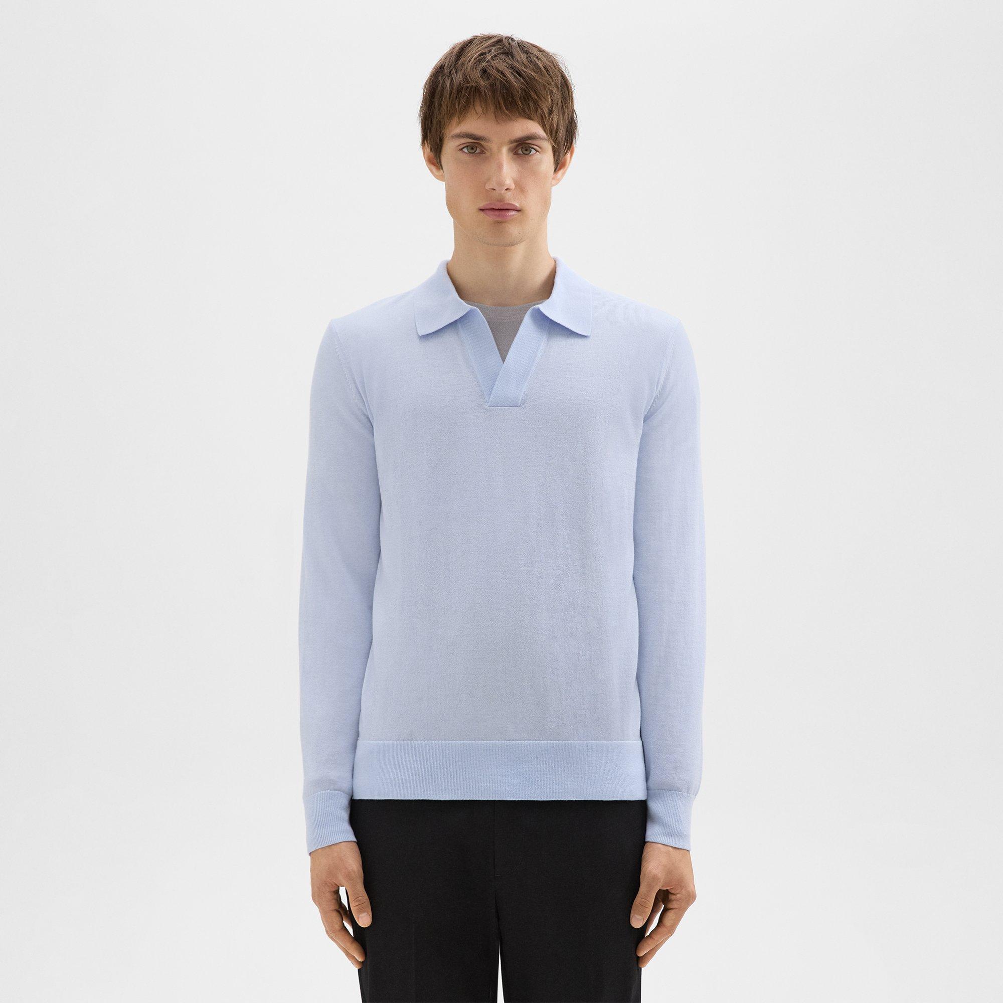 Theory Briody Long-sleeve Polo In Merino Wool In New Olympic