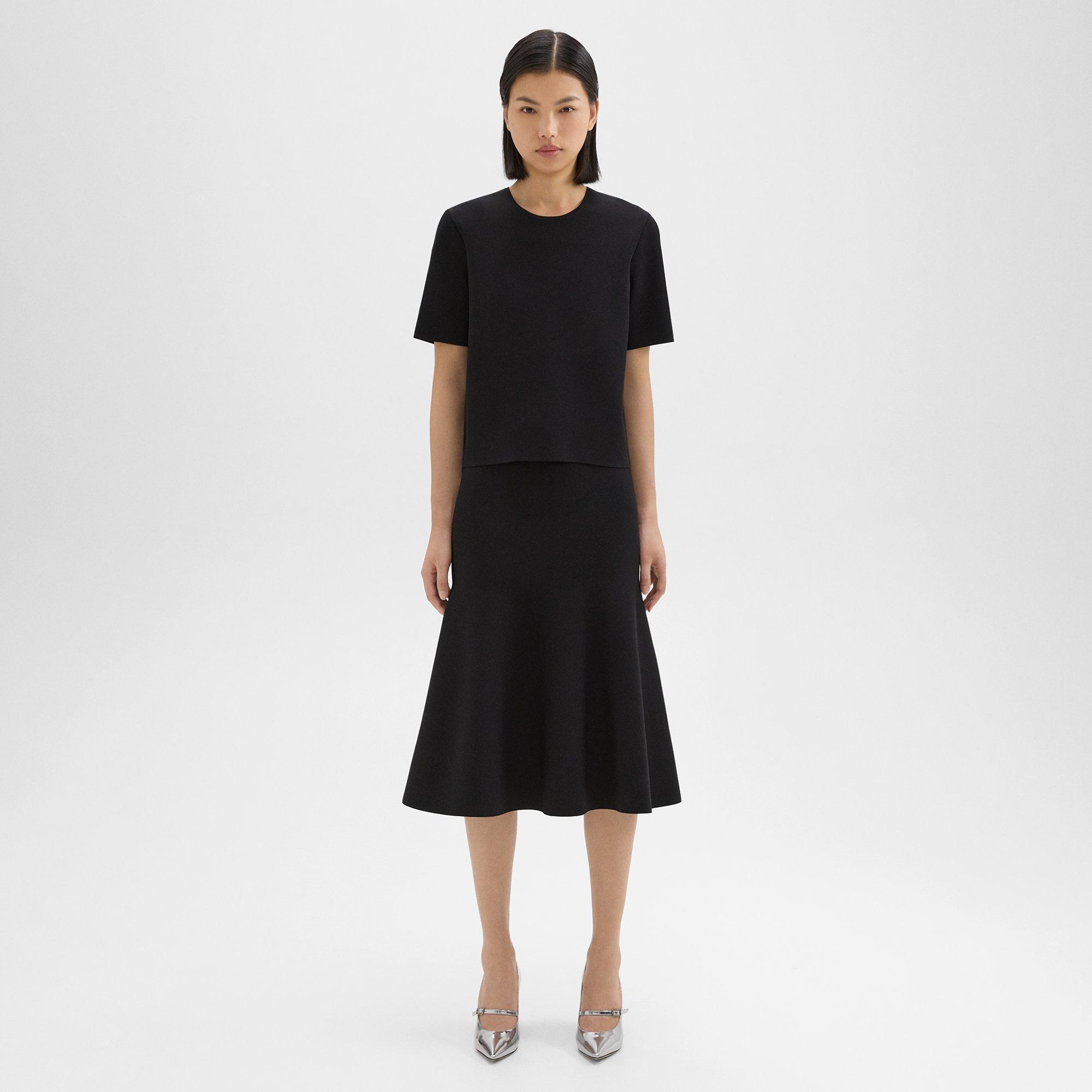 Theory Midi Trumpet Skirt In Crepe Knit In Black