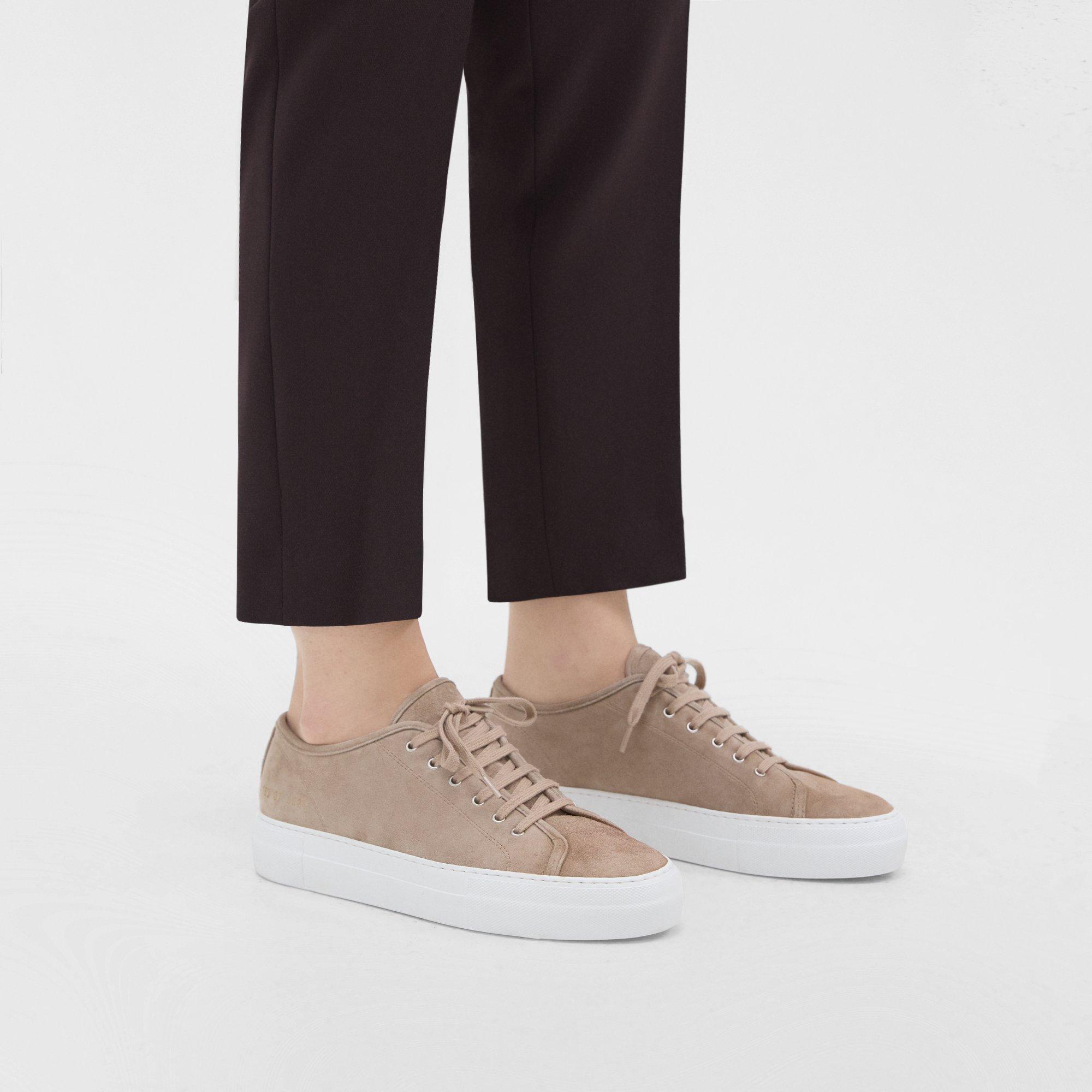 Theory Common Projects Womenâs Tournament Shearling-lined Low-top Platform Sneakers In Brown