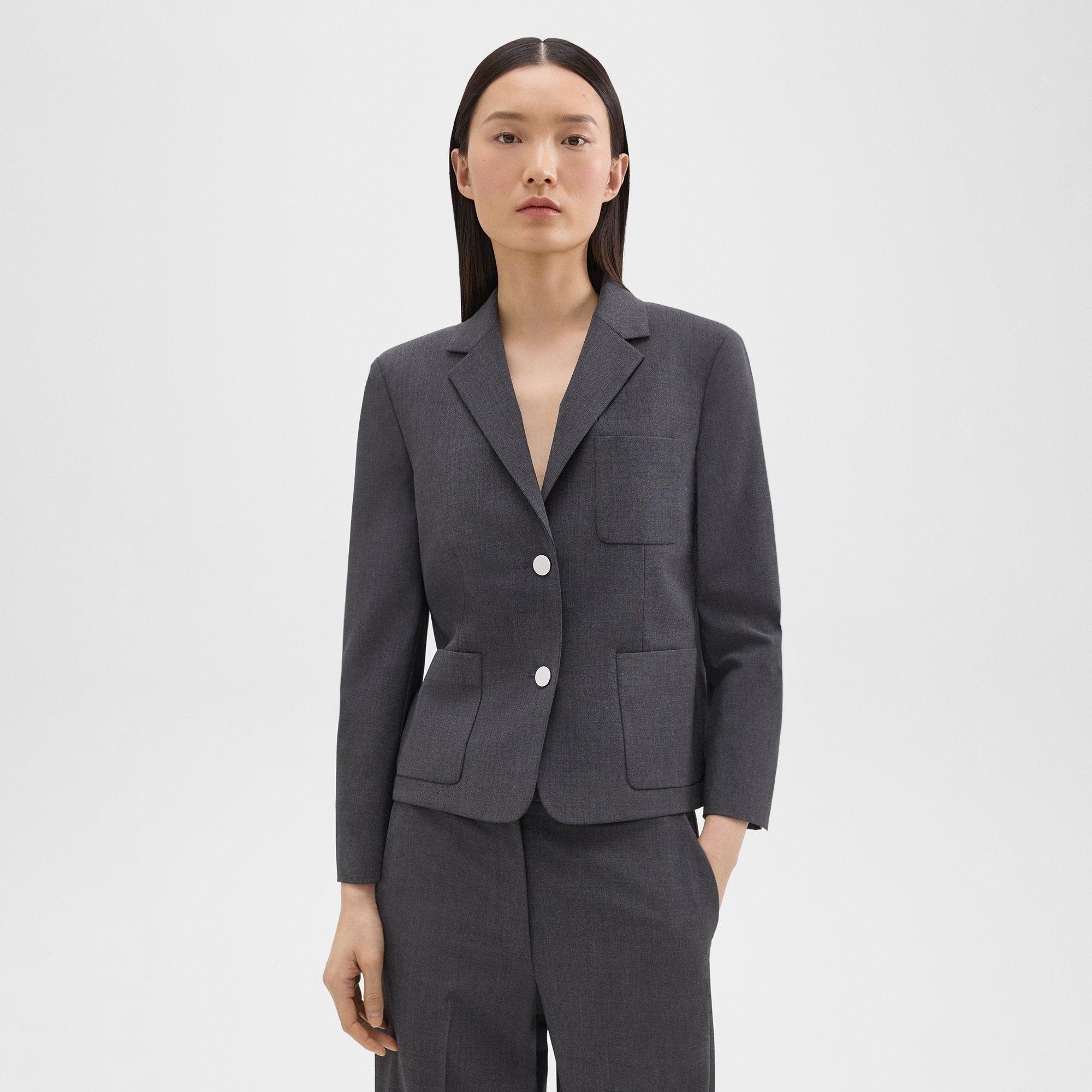Shop Theory Boxy Patch Pocket Blazer In Good Wool In Charcoal Melange