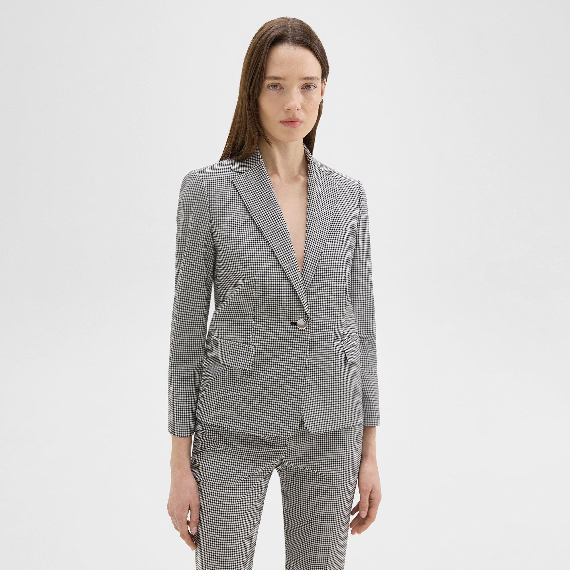 Shop Theory Slim Blazer In Checked Stretch Wool In Black Multi