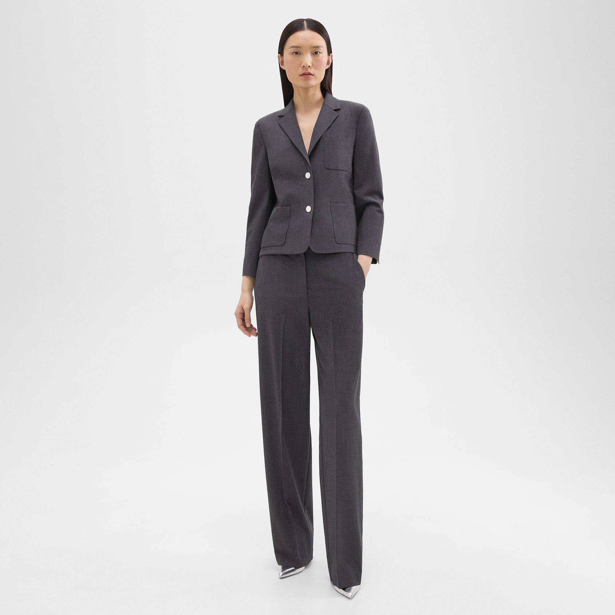 Theory Straight-leg Pant In Good Wool In Charcoal Melange