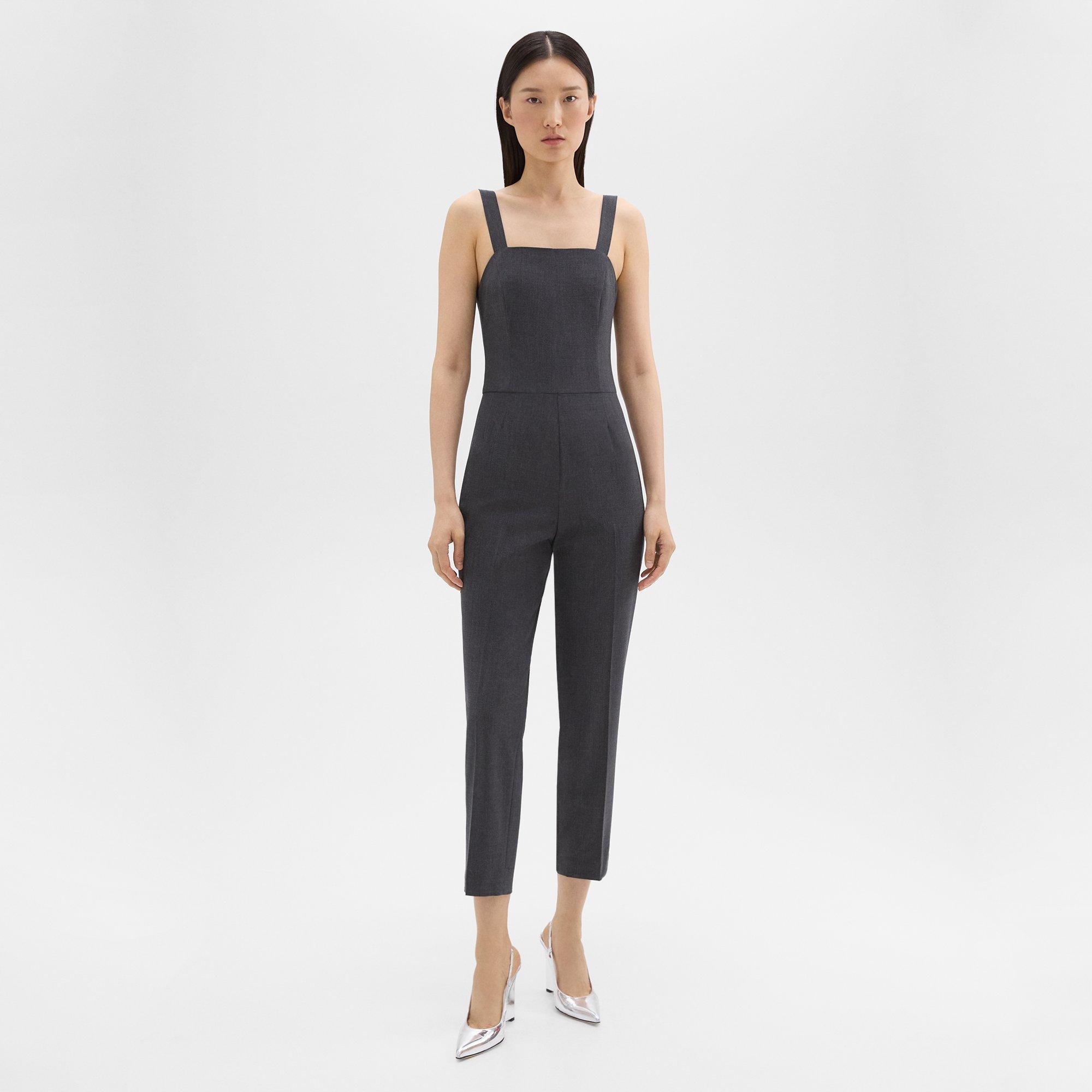 Theory Sleeveless Jumpsuit In Good Wool In Charcoal Melange