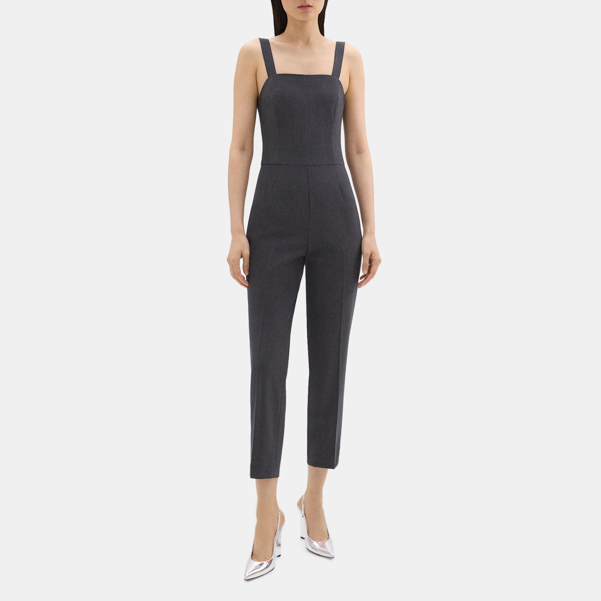 Theory Sleeveless Jumpsuit In Good Wool In Charcoal Melange