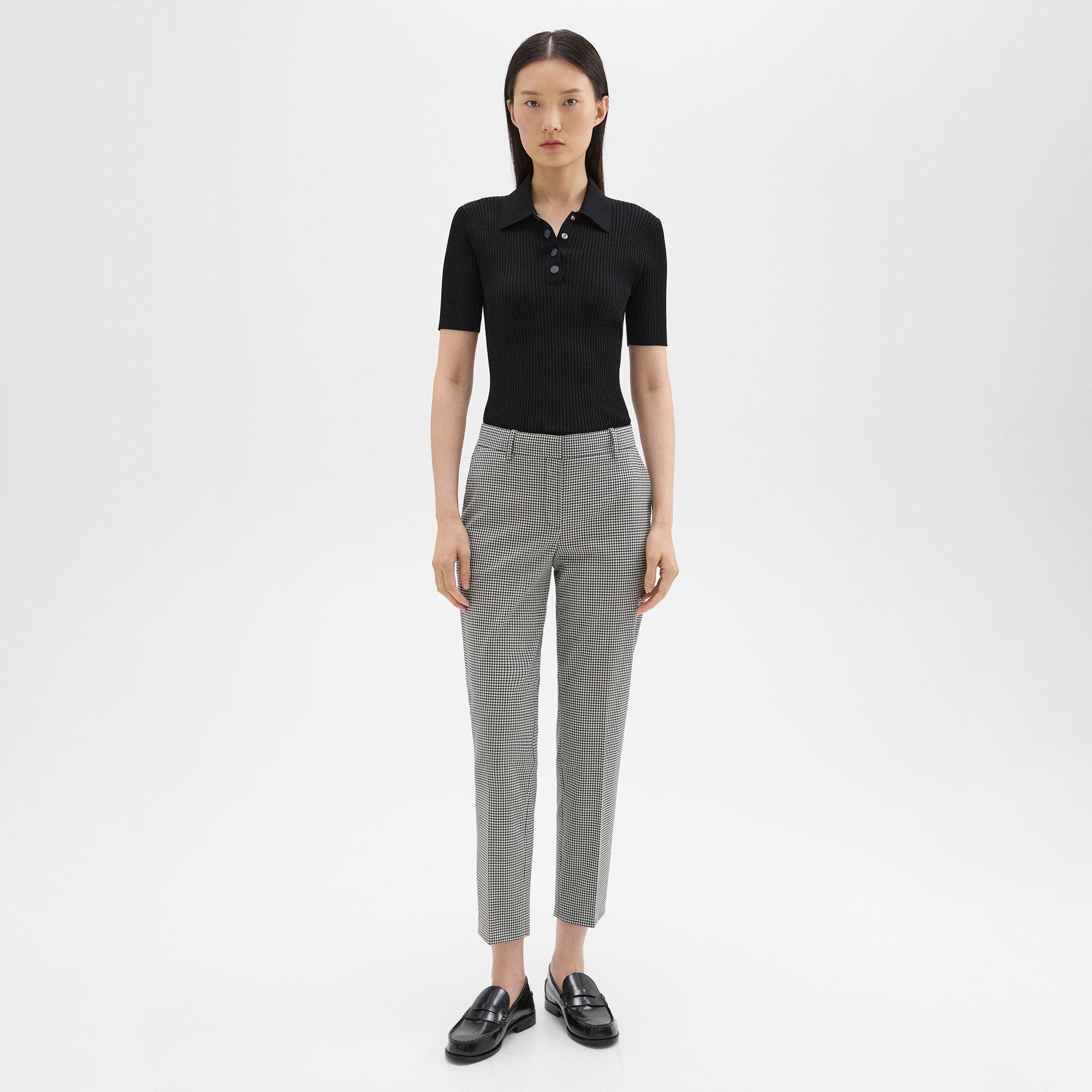 Shop Theory Treeca Pant In Plaid Stretch Wool In Black Multi