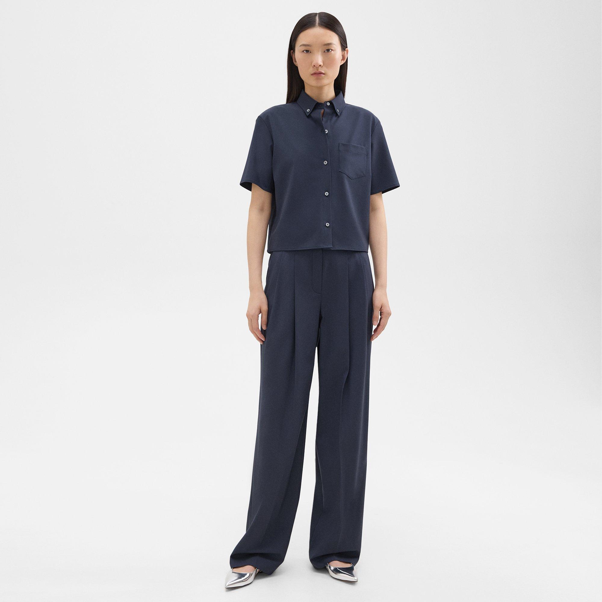 Theory Double Pleat Pant In Good Wool In Nocturne Navy