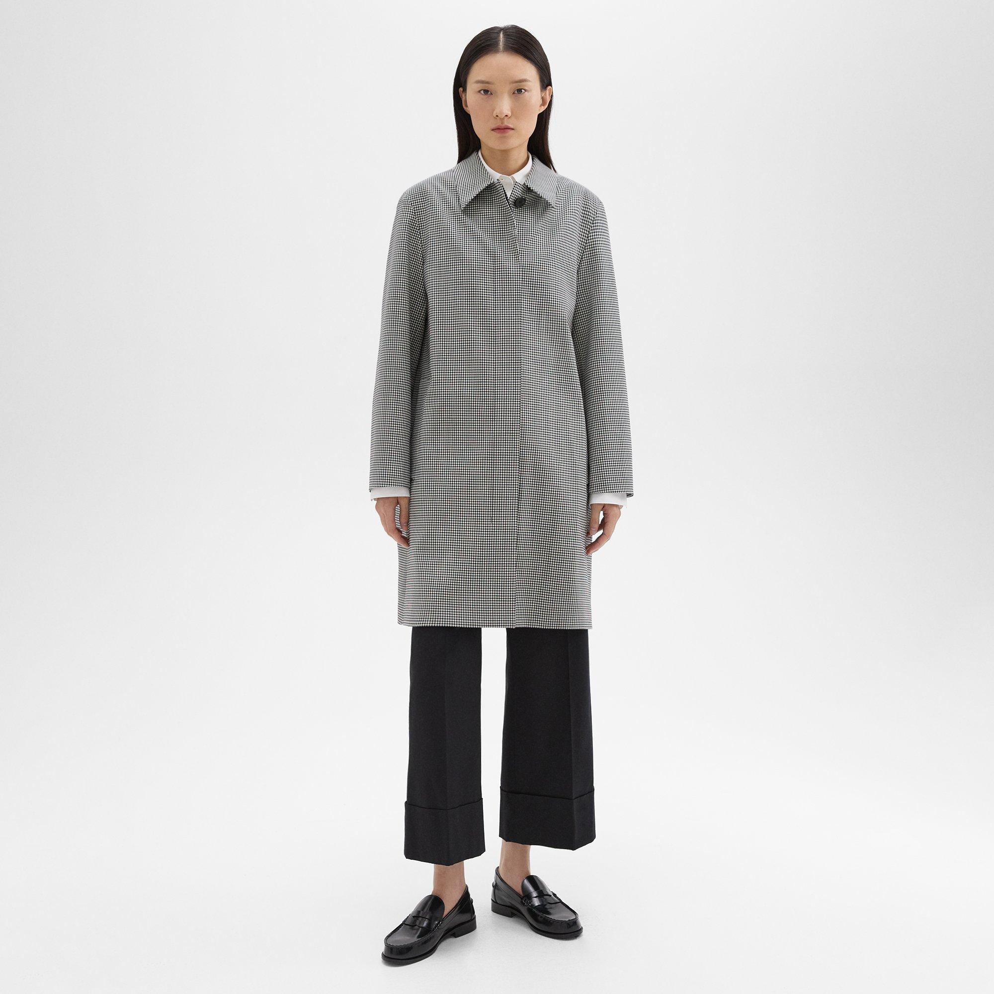 Shop Theory Car Coat In Checked Stretch Wool In Black Multi