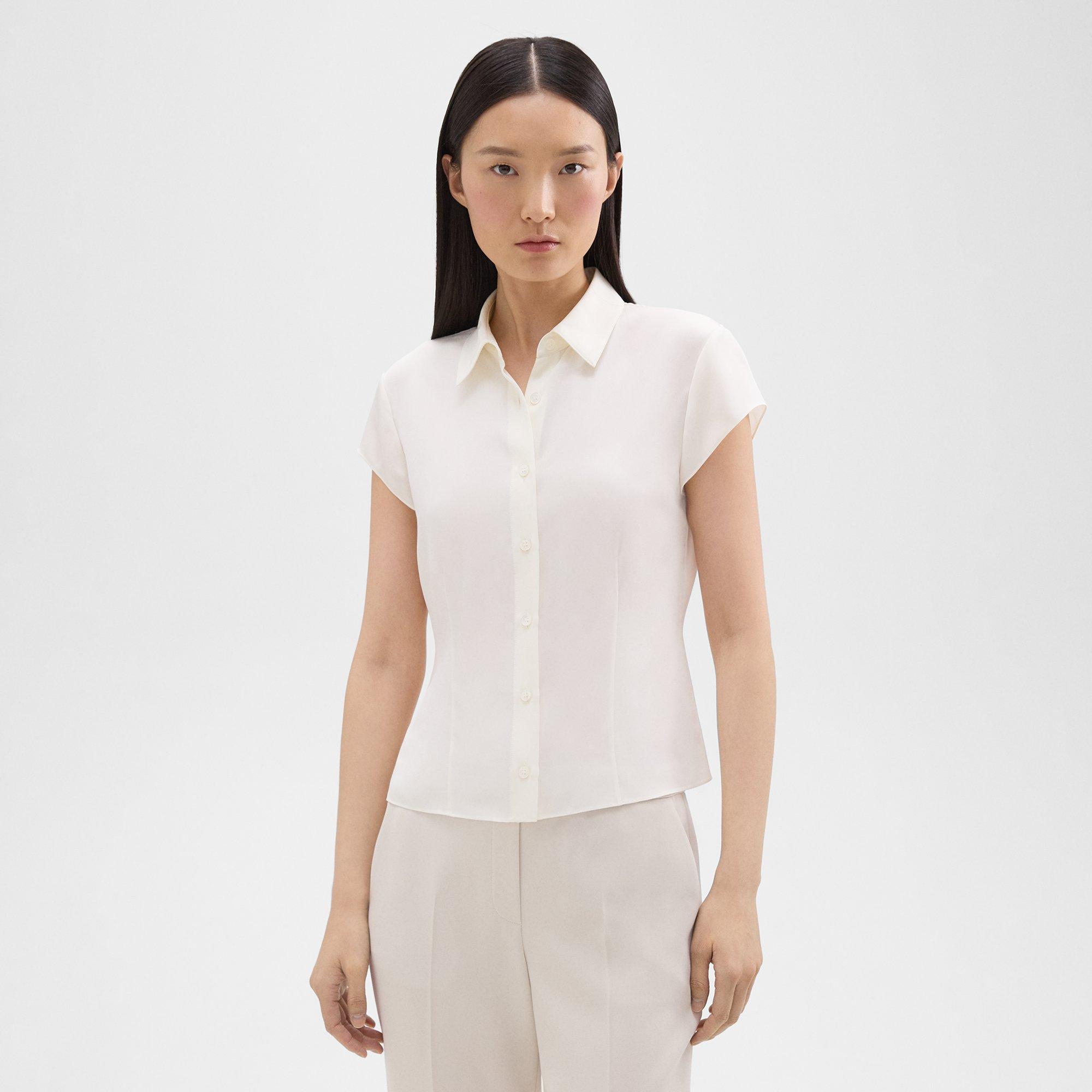 Theory Cap Sleeve Shirt In Silk Georgette In Ivory