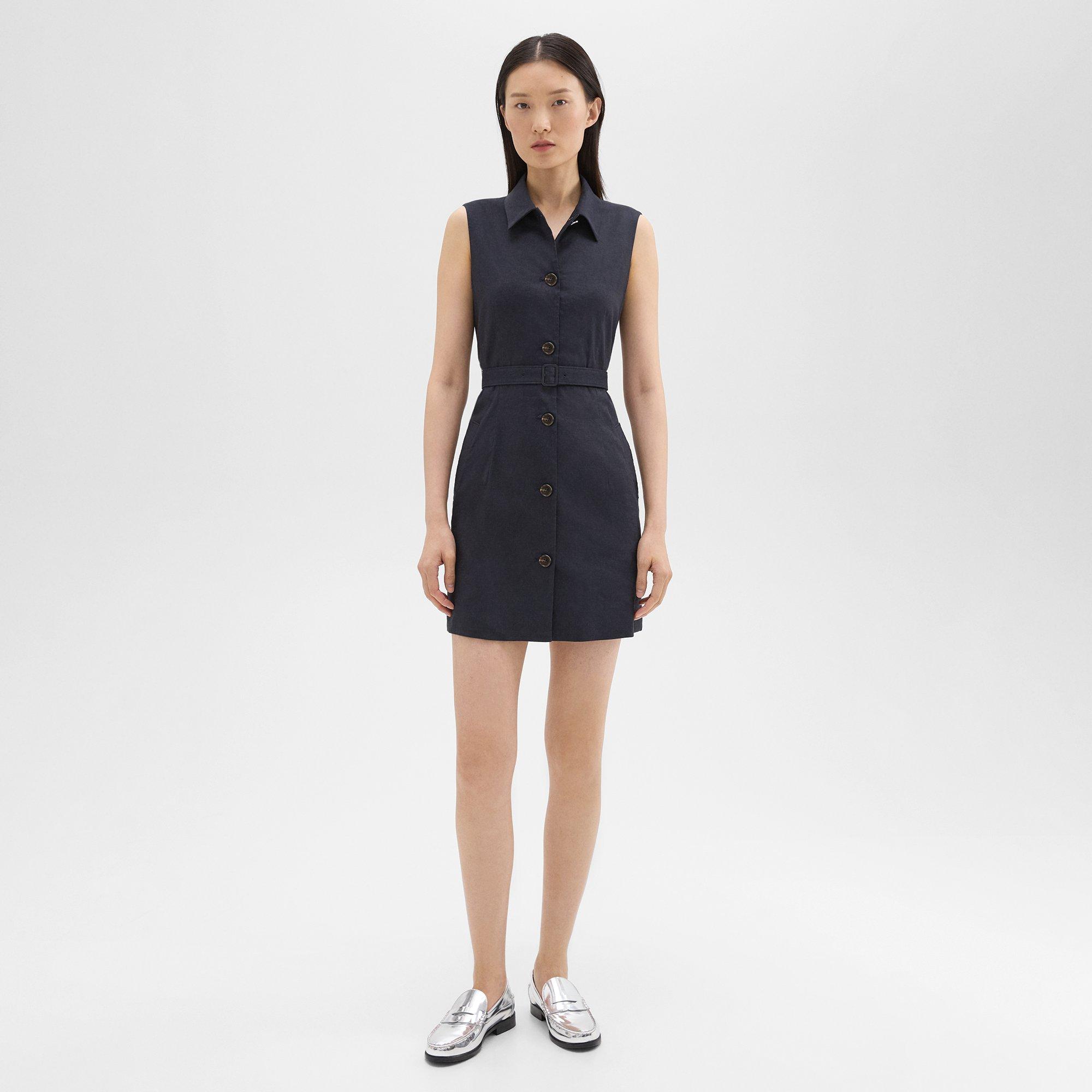 Shop Theory Belted Military Dress In Good Linen In Concord