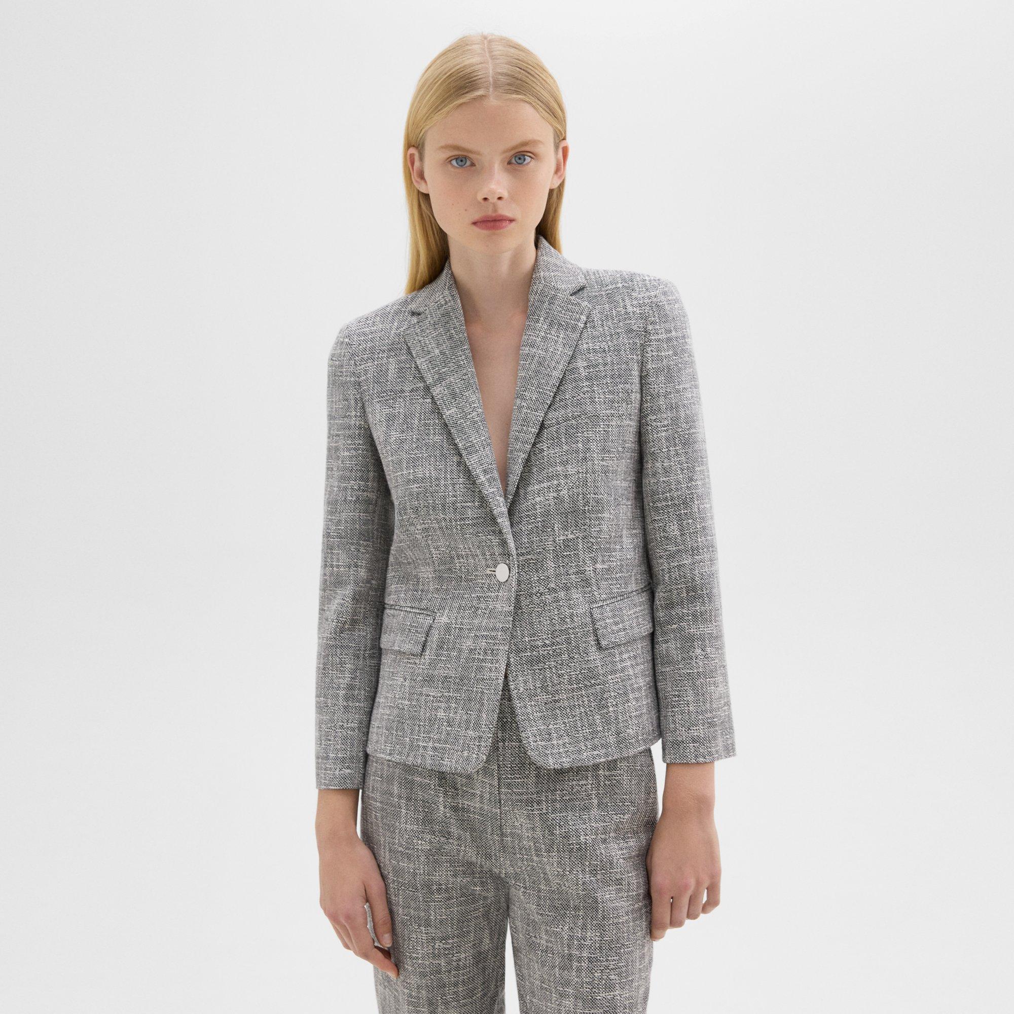 Theory Slim Blazer In Canvas Tweed In Black Multi