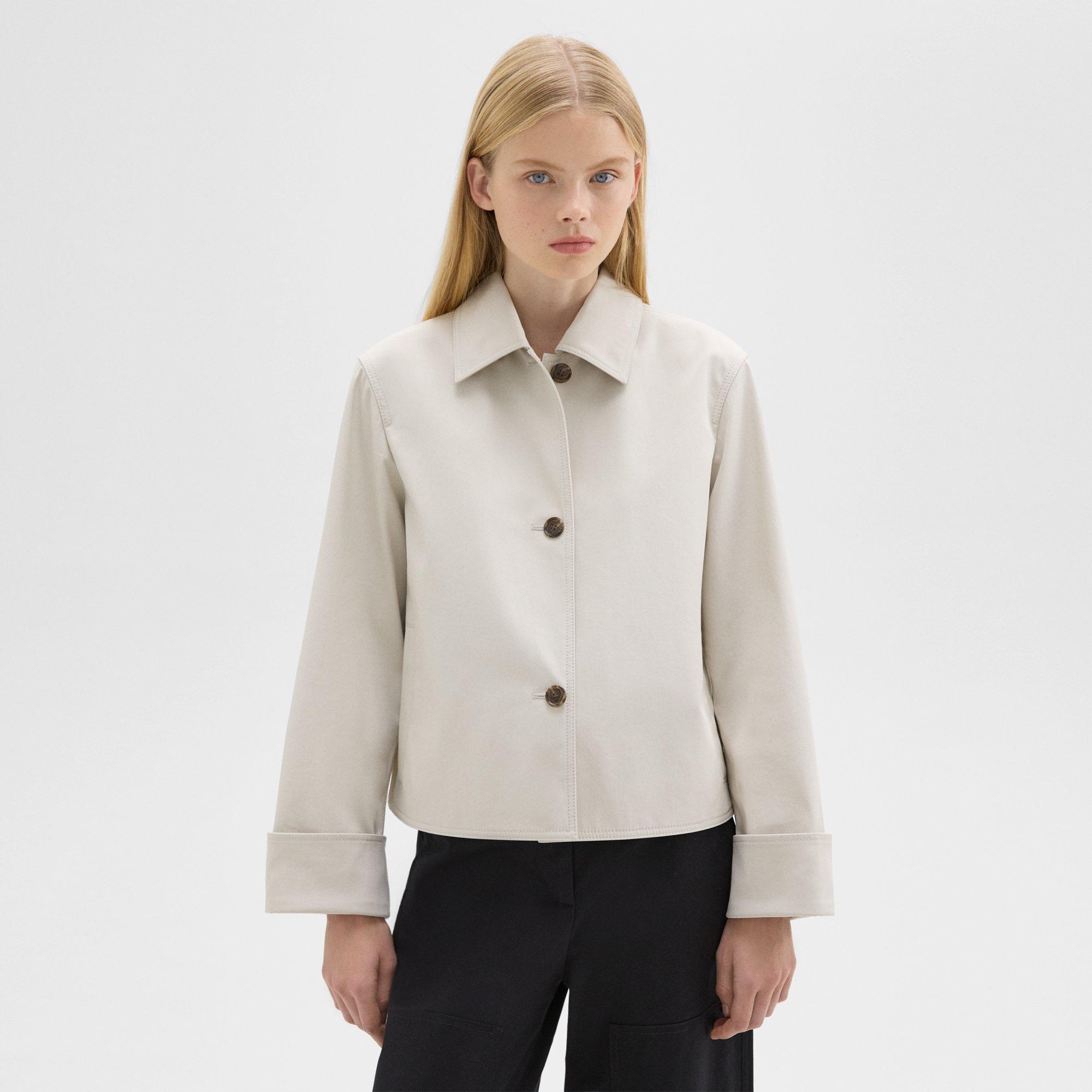 Theory Cropped Wide-cuff Trench Jacket In Sand