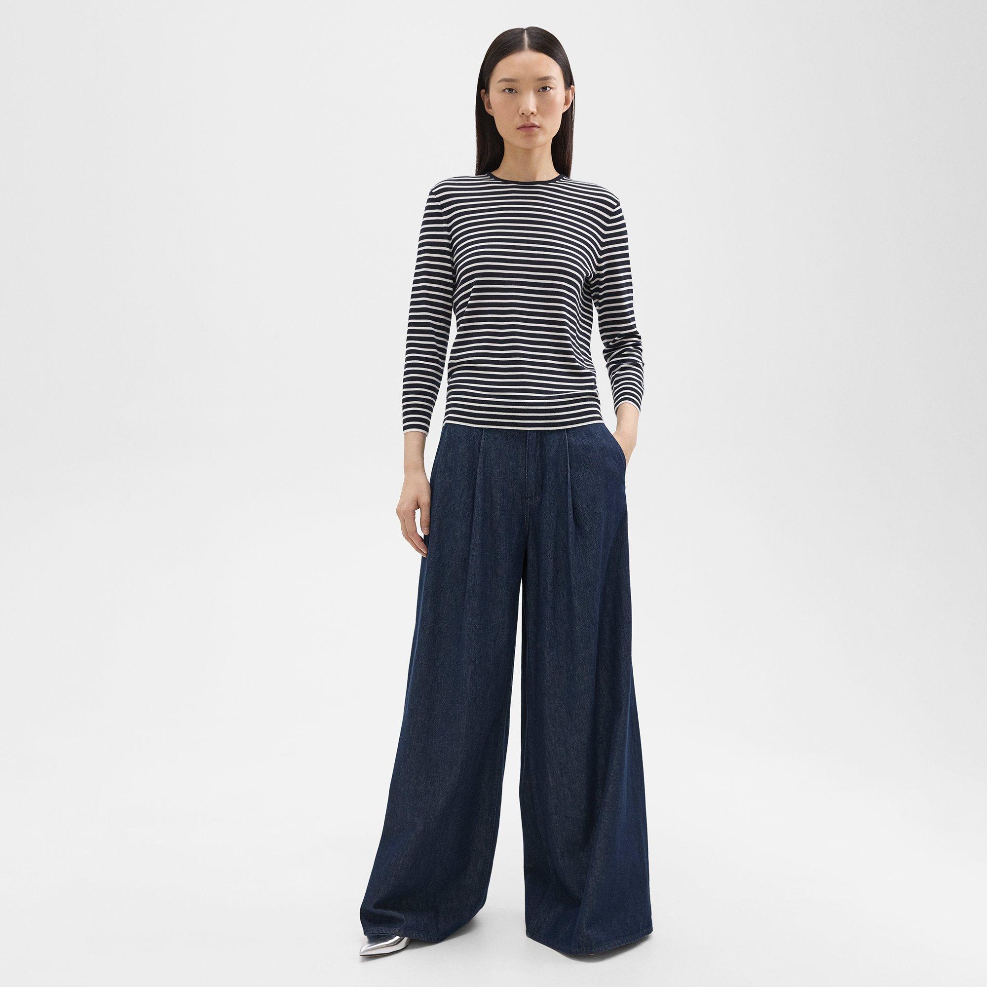 Shop Theory Pleated Wide-leg Pant In Denim In Indigo