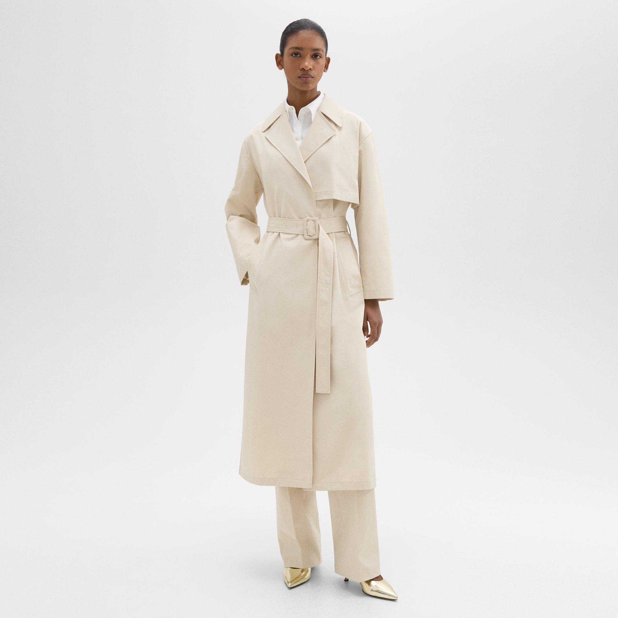 Shop Theory Wrap Trench Coat In Organic Cotton In Sand