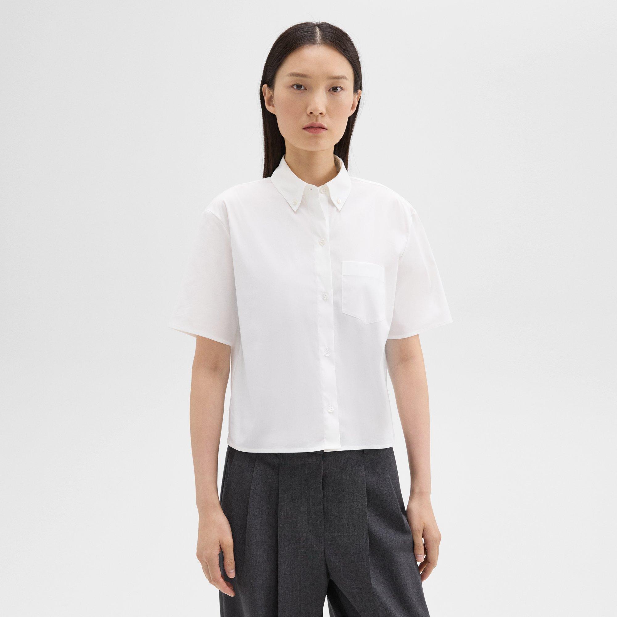 Shop Theory Cropped Short-sleeve Shirt In Good Cotton In White