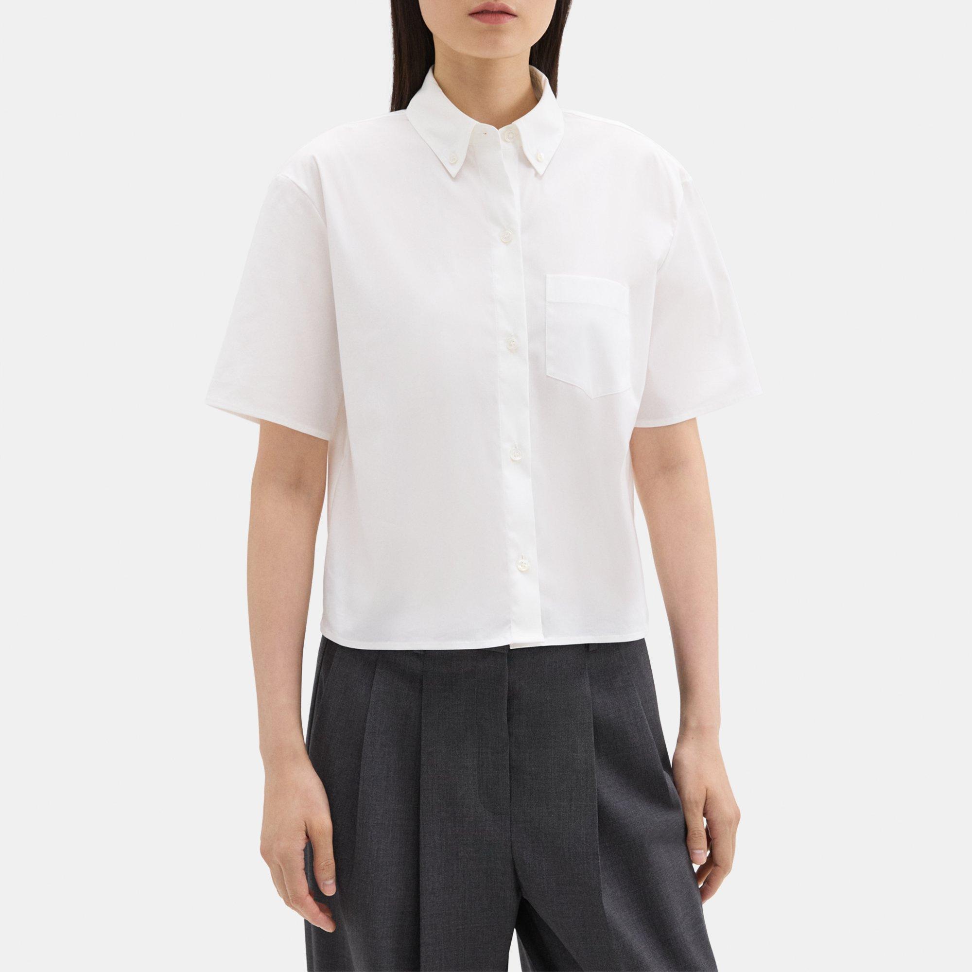 Shop Theory Cropped Short-sleeve Shirt In Good Cotton In White