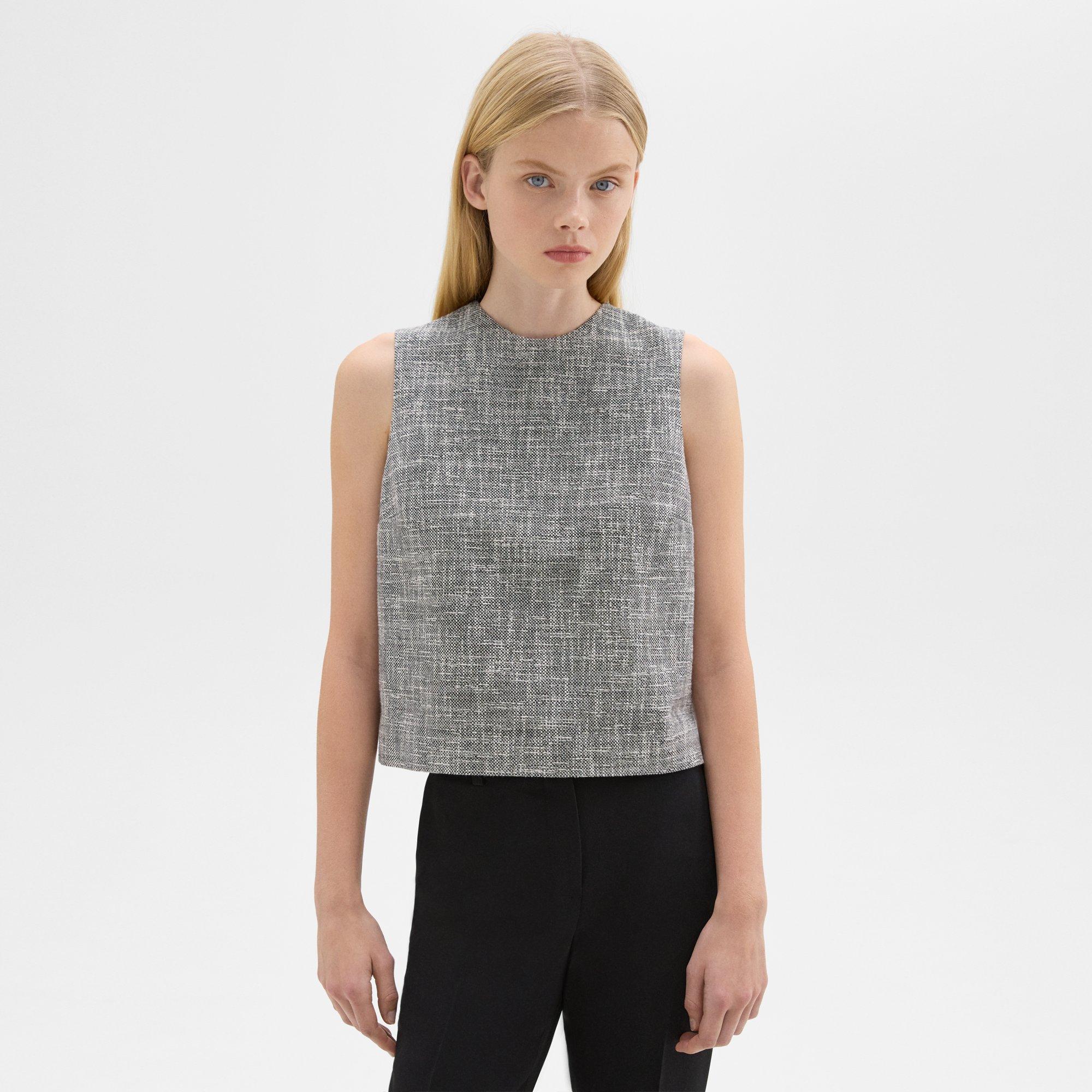 Theory Tweed Boxy Shell Top In Black Multi