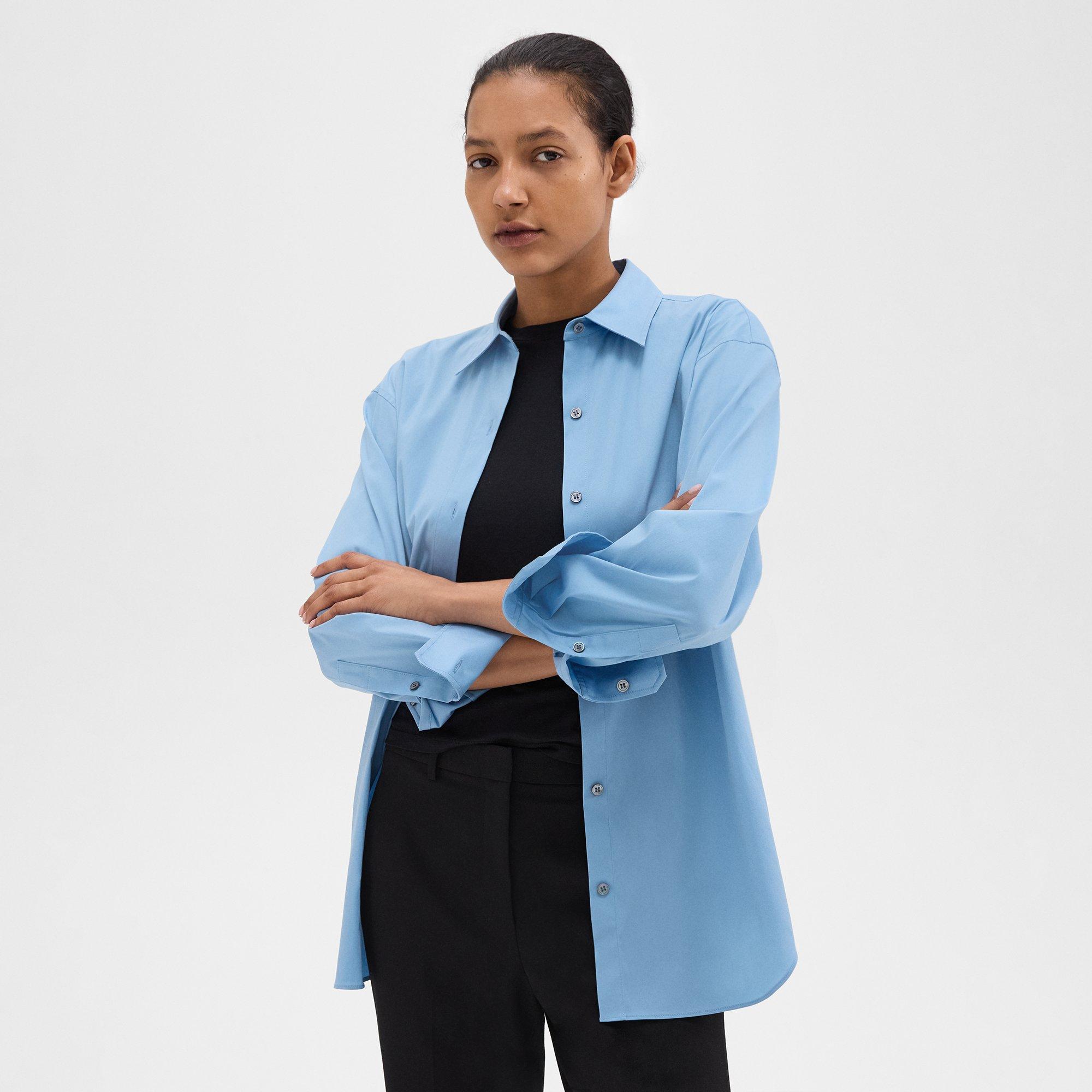 Theory Boyfriend Shirt In Good Cotton In Powder Blue