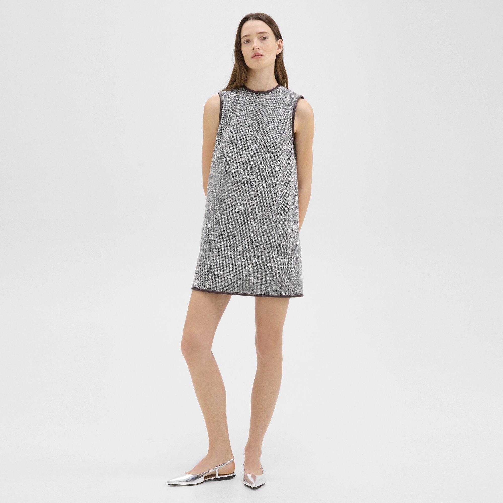 Theory Tweed Canvas Sleeveless Mini Dress In Coffee/brown