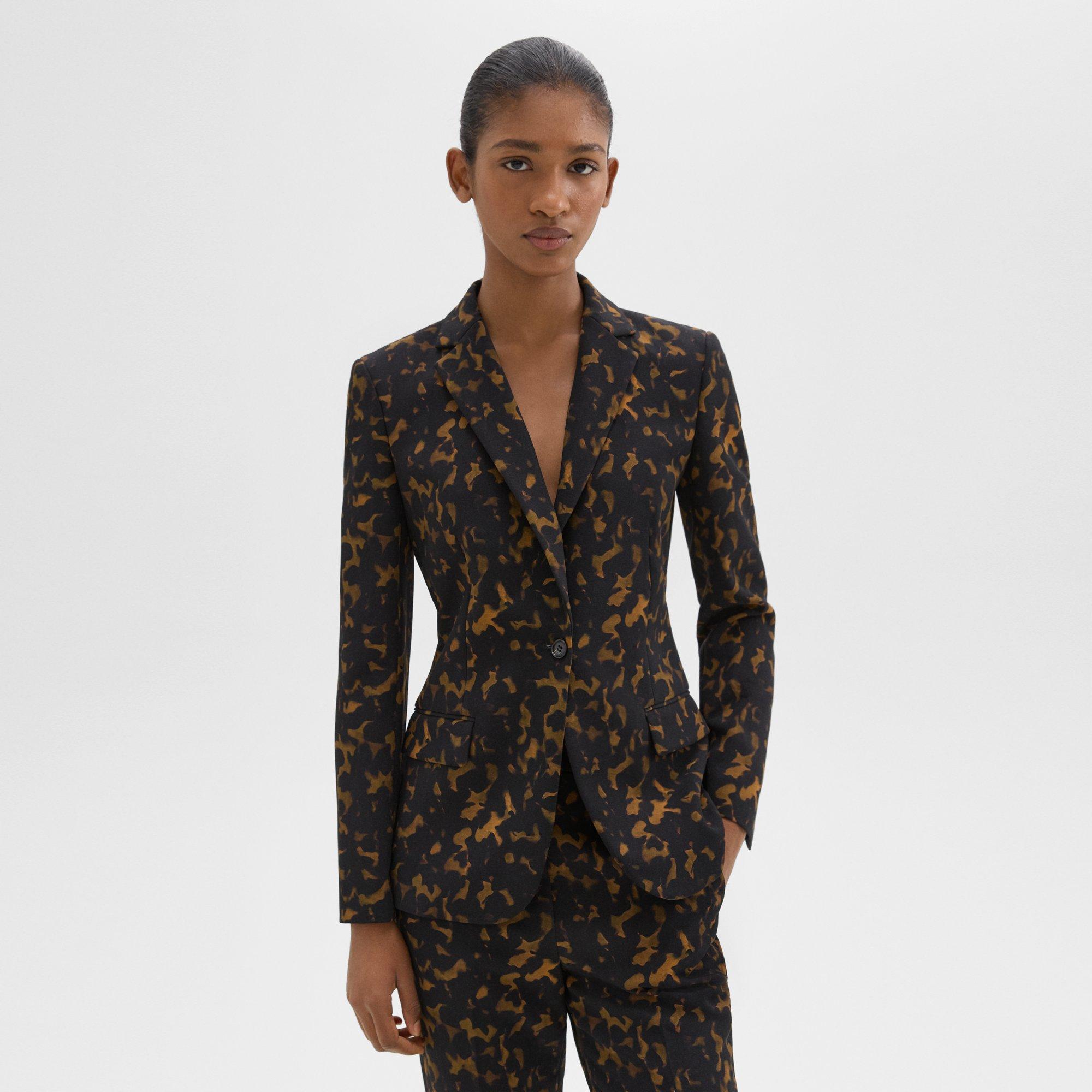 Shop Theory Staple Blazer In Tortoiseshell Printed Crepe In Dark Brown Multi