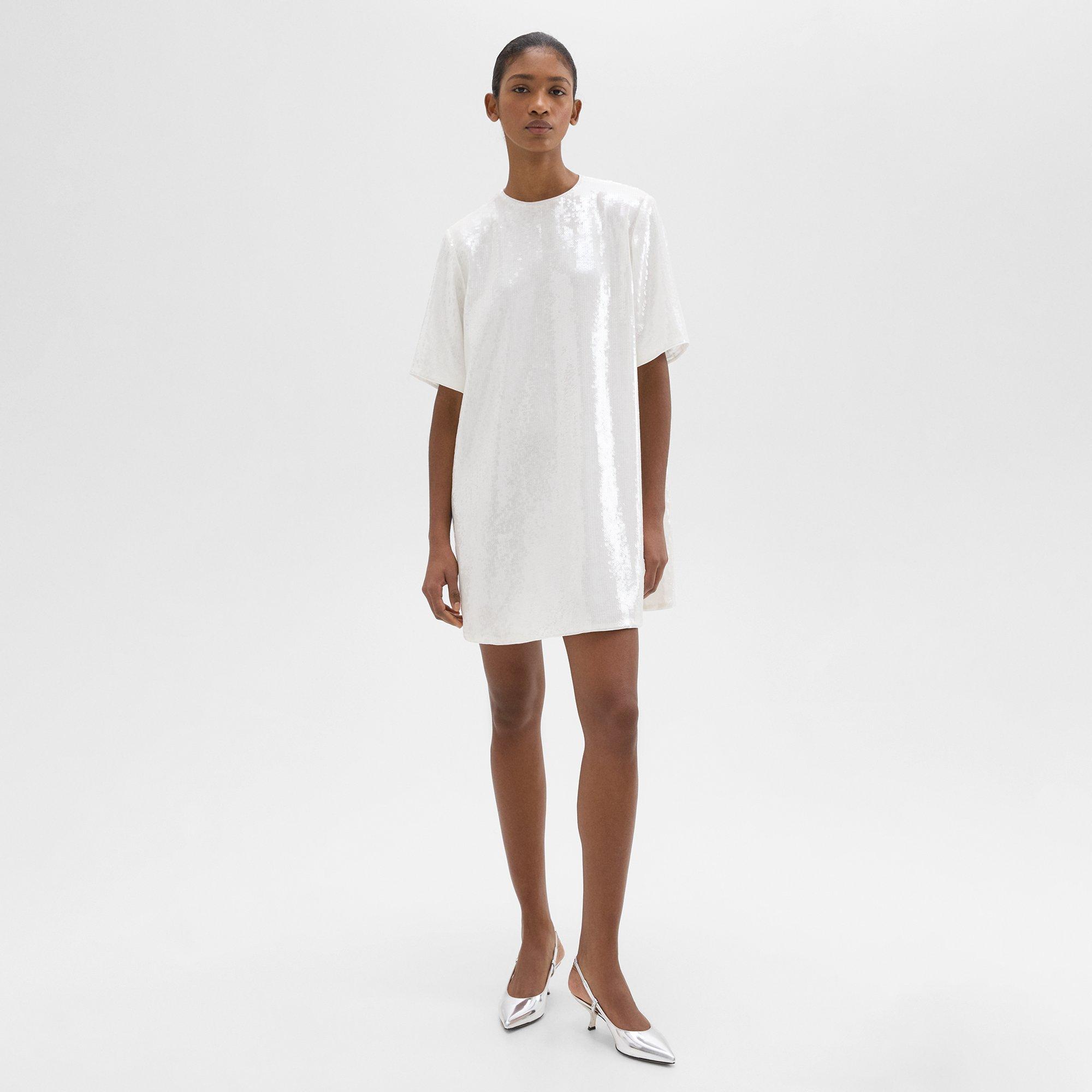 Shop Theory T-shirt Dress In Recycled Sequins In White