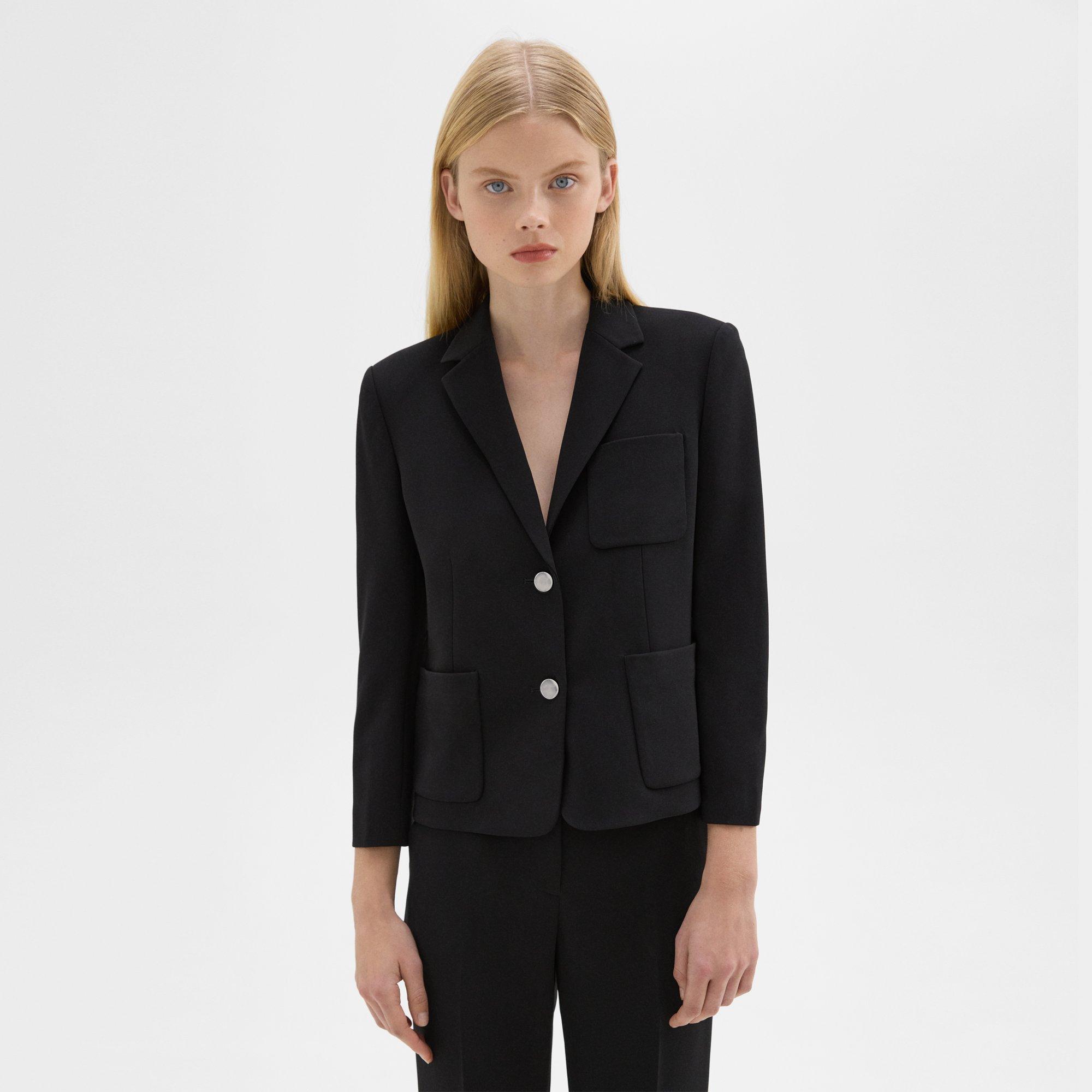 Theory Boxy Patch Pocket Blazer In Admiral Crepe In Black