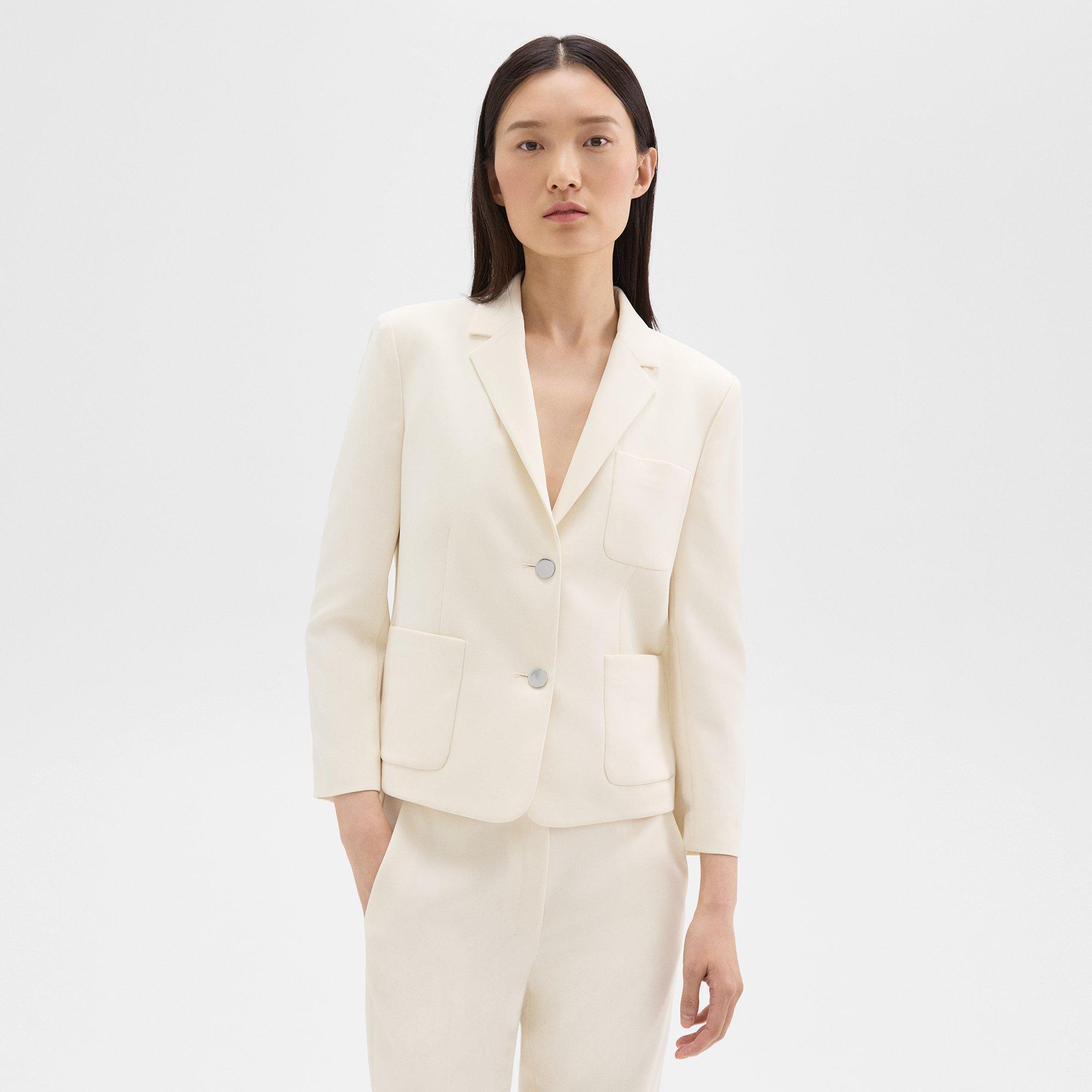 Theory Boxy Patch Pocket Blazer In Admiral Crepe In Rice