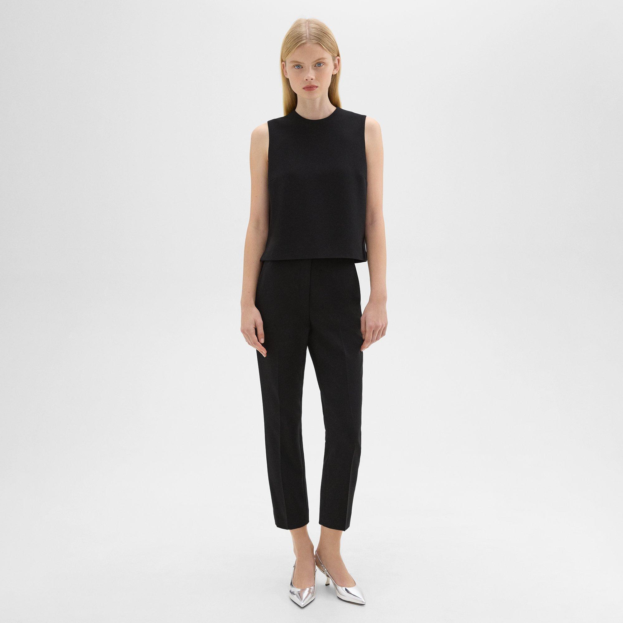 Theory High-waist Slim Crop Pant In Admiral Crepe In Black