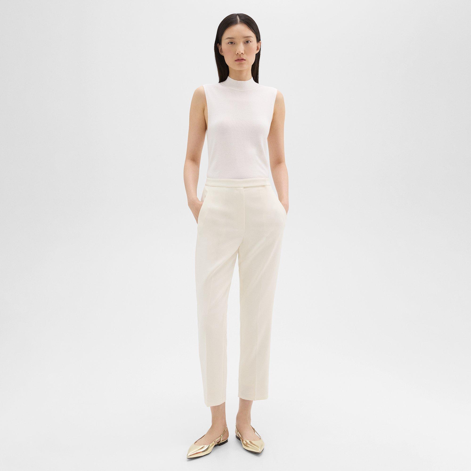 Shop Theory High-waist Slim Crop Pant In Admiral Crepe In Rice